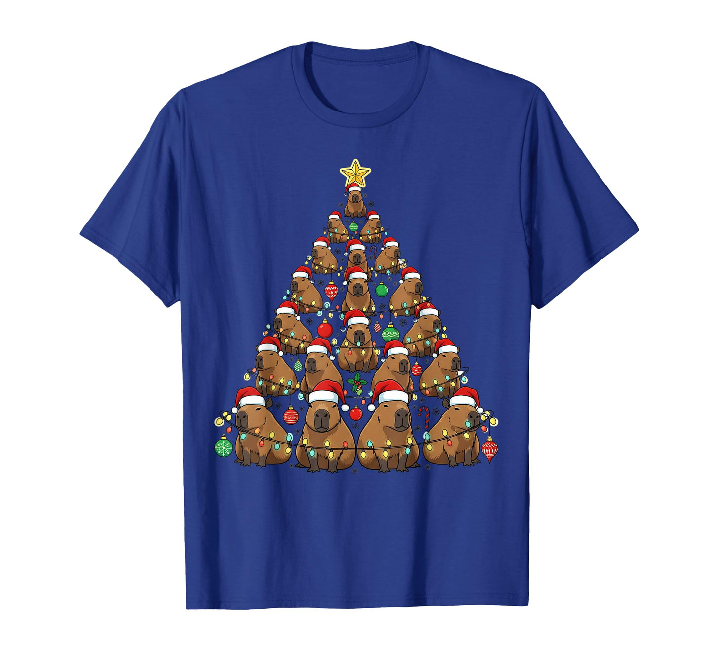 Santa Capybara Christmas Tree Lights Cute Xmas Boys Kids Men T-Shirt