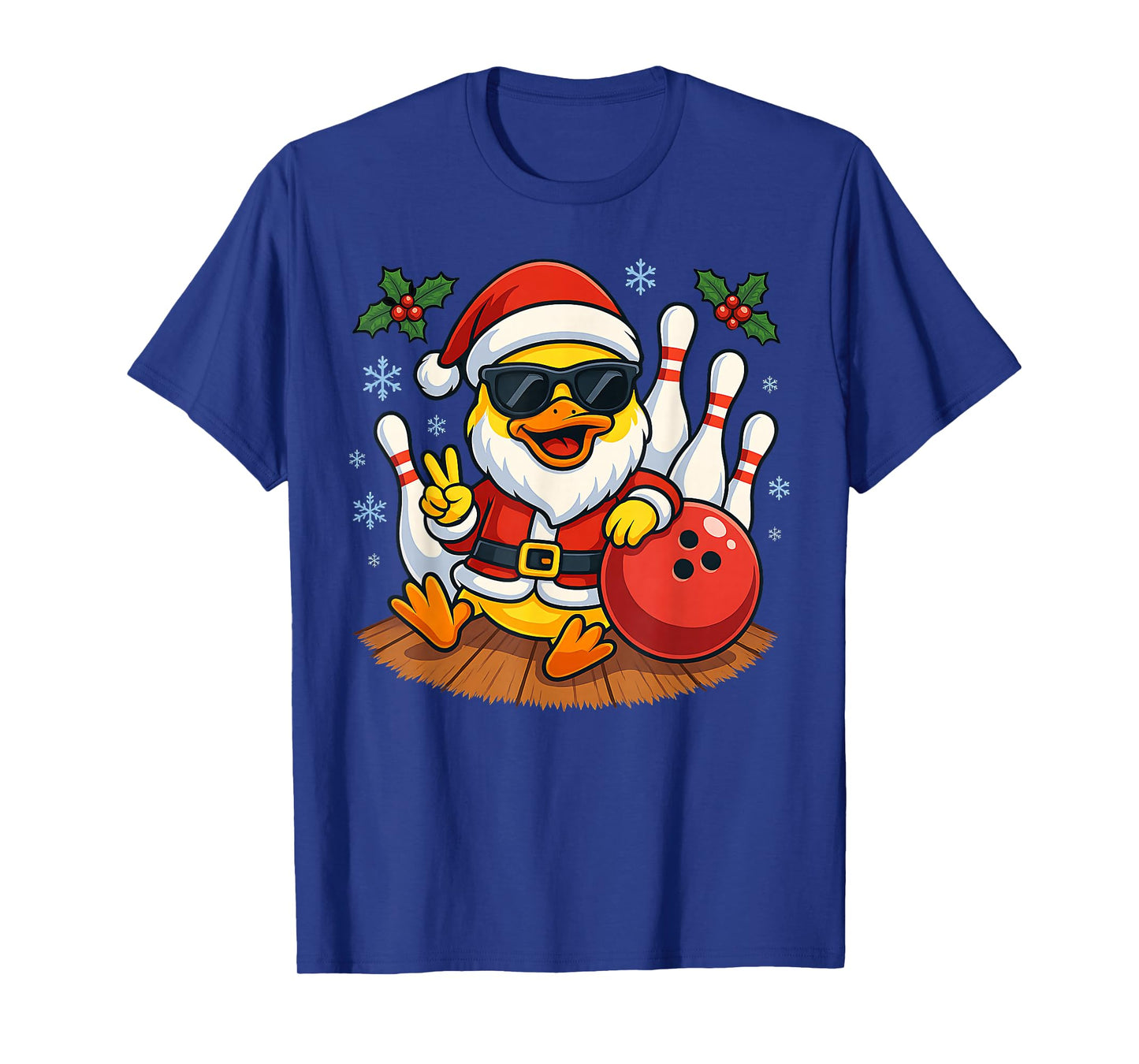 Santa Duck Bowling Christmas Funny Holiday Vibes Men Women T-Shirt