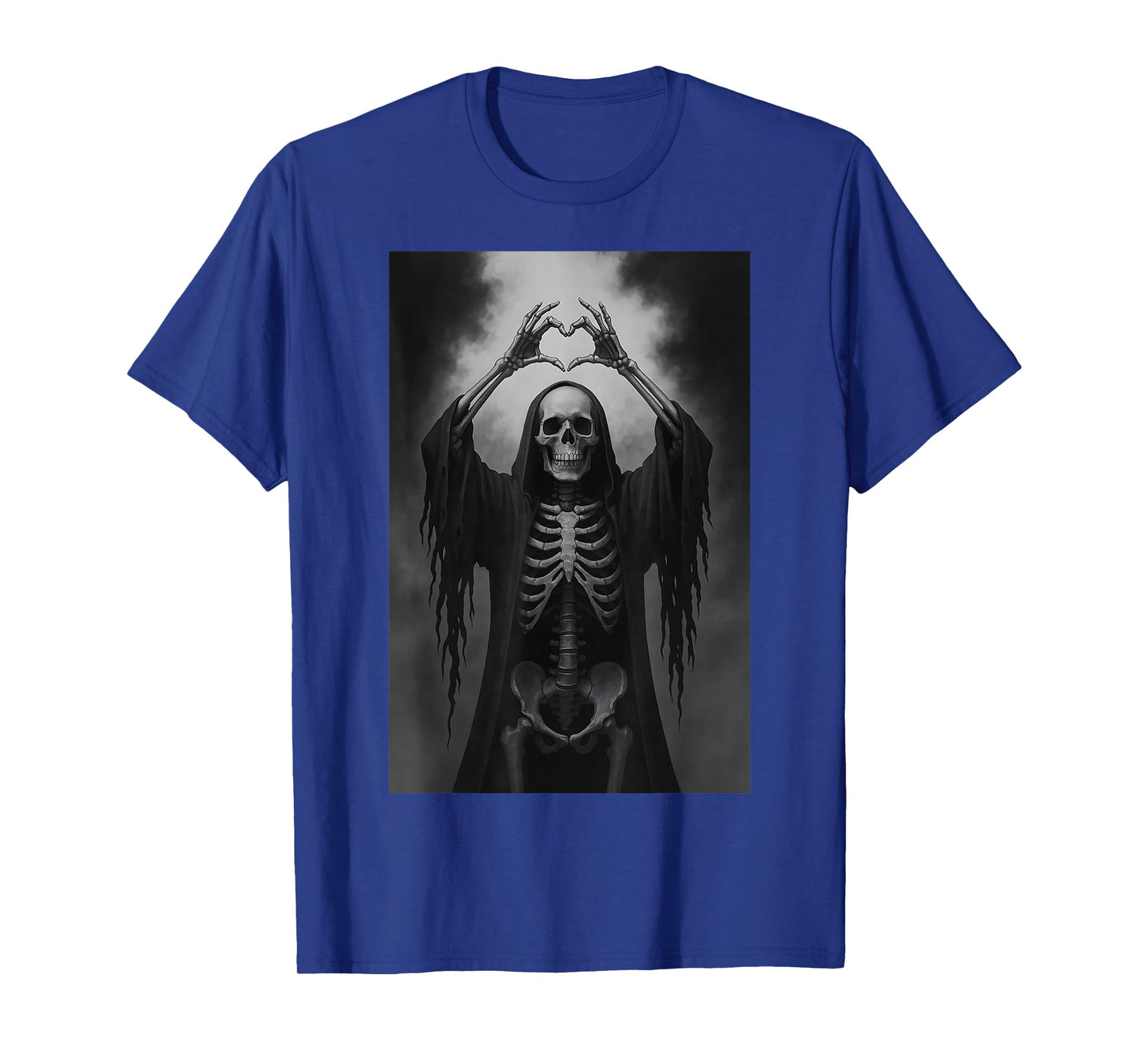 Skeleton Hands Heart Sign Scary Face Funny Halloween Costume T-Shirt