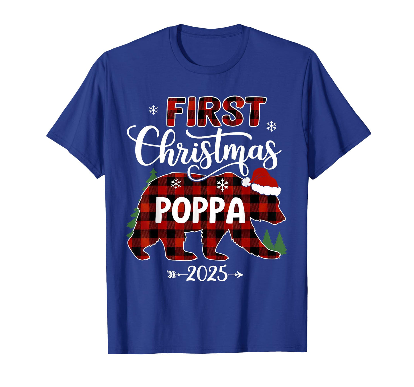 Pregnancy First Christmas Poppa Red Plaid Bear Santa 2025 T-Shirt