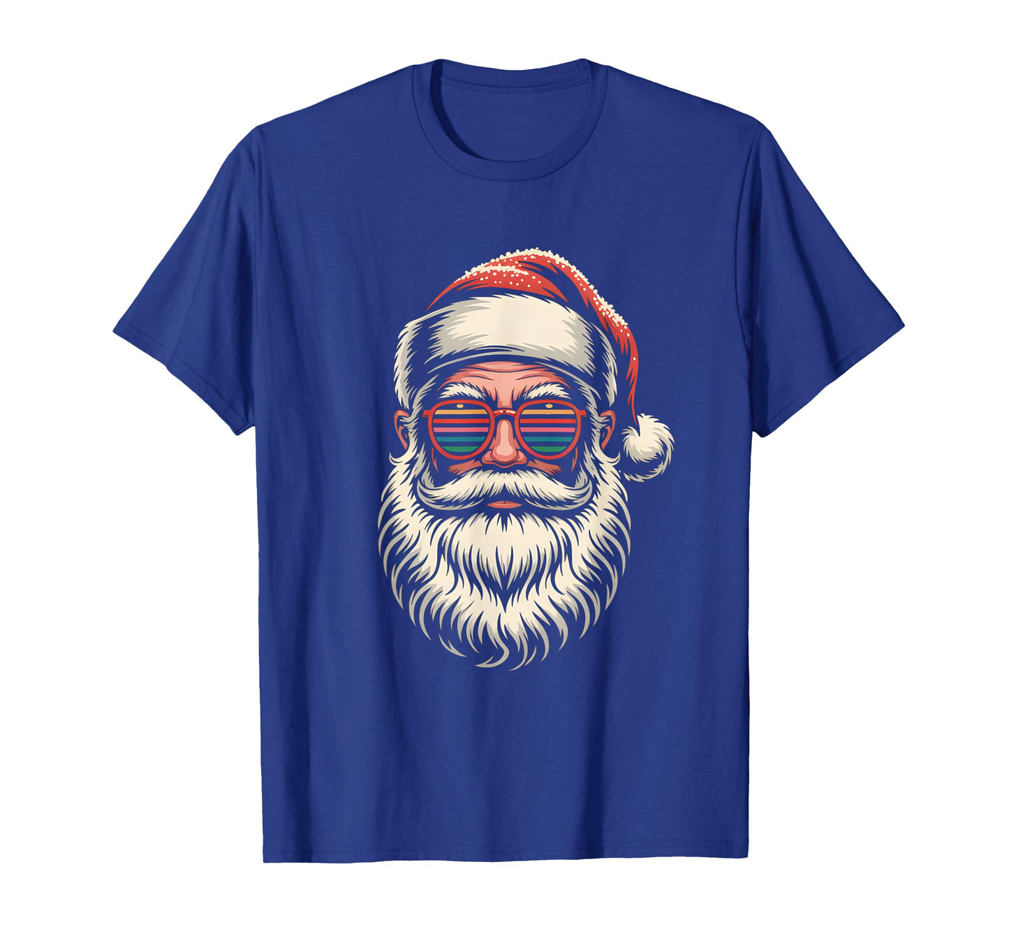 Funny Cool Santa Face Hipster with Beard & Glasses Christmas T-Shirt