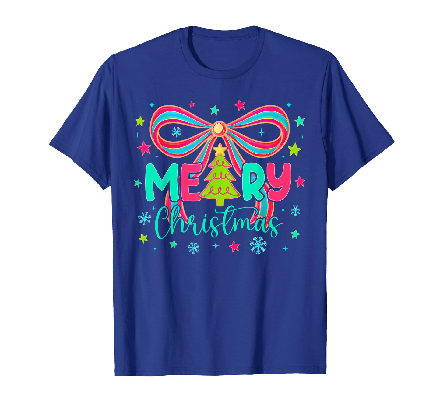 Coquette Christmas Tree Preppy Christmas Bow Merry Christmas T-Shirt