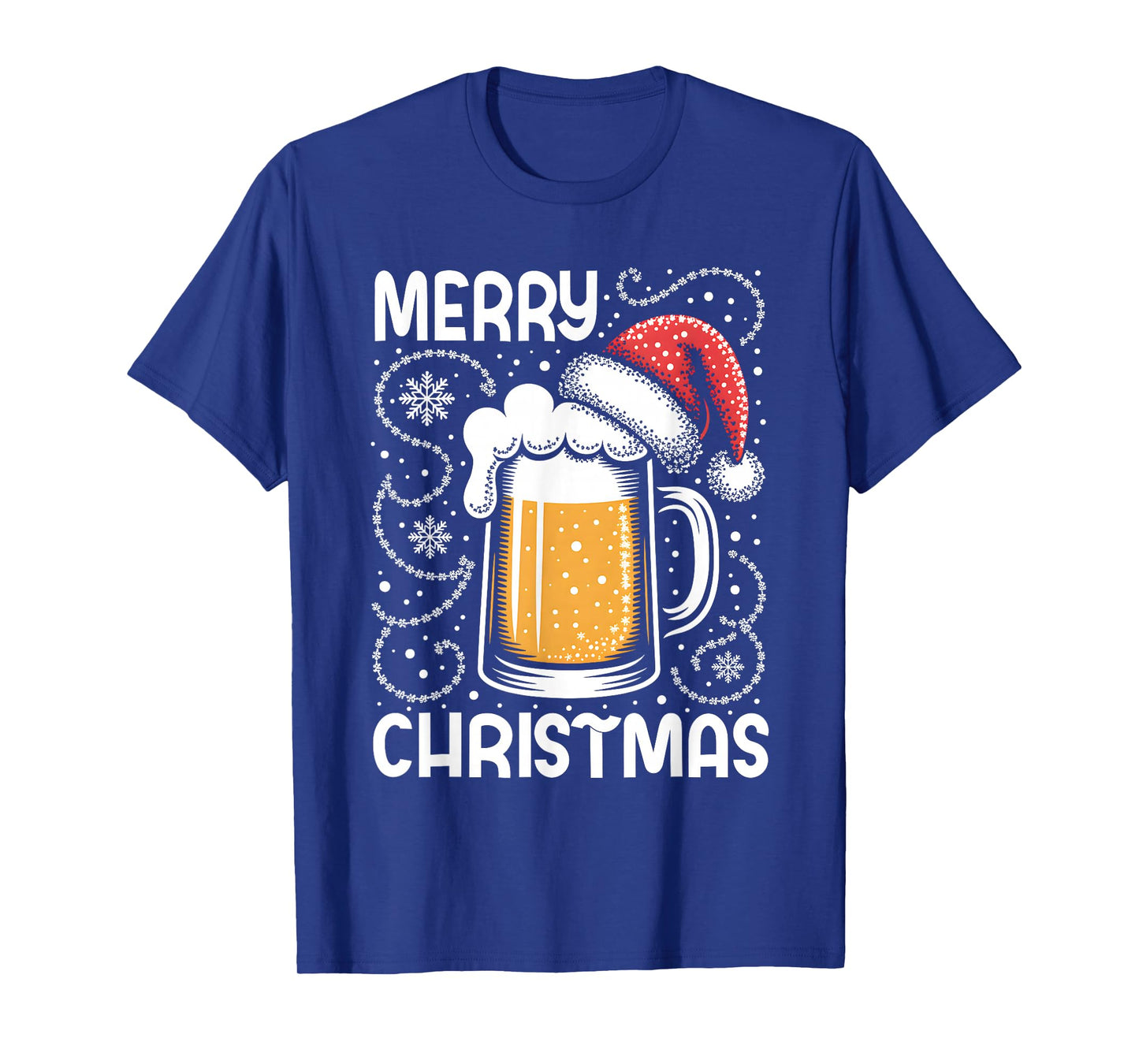 Funny Christmas Pajama Outfit Men Women Beer Mug Santa Hat T-Shirt