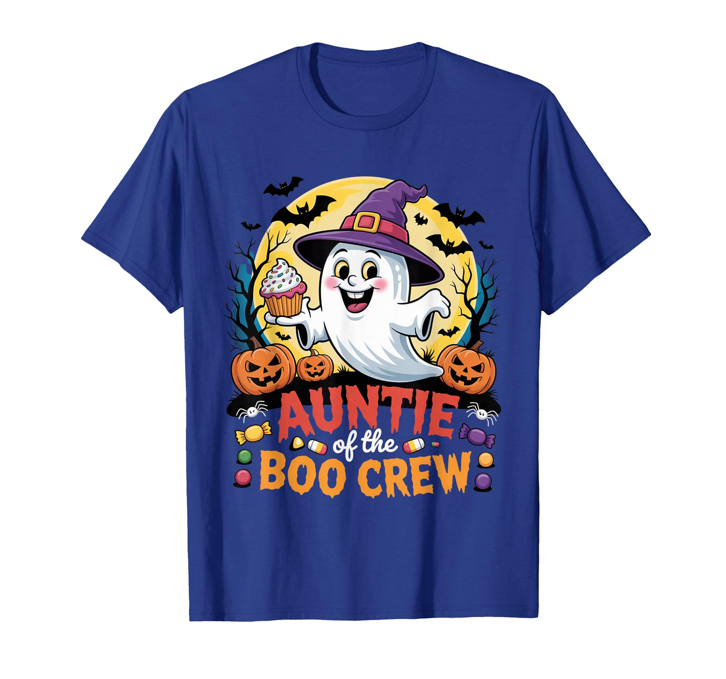Auntie of The Boo Crew Ghost Halloween Outfit Candy Pumpkin T-Shirt