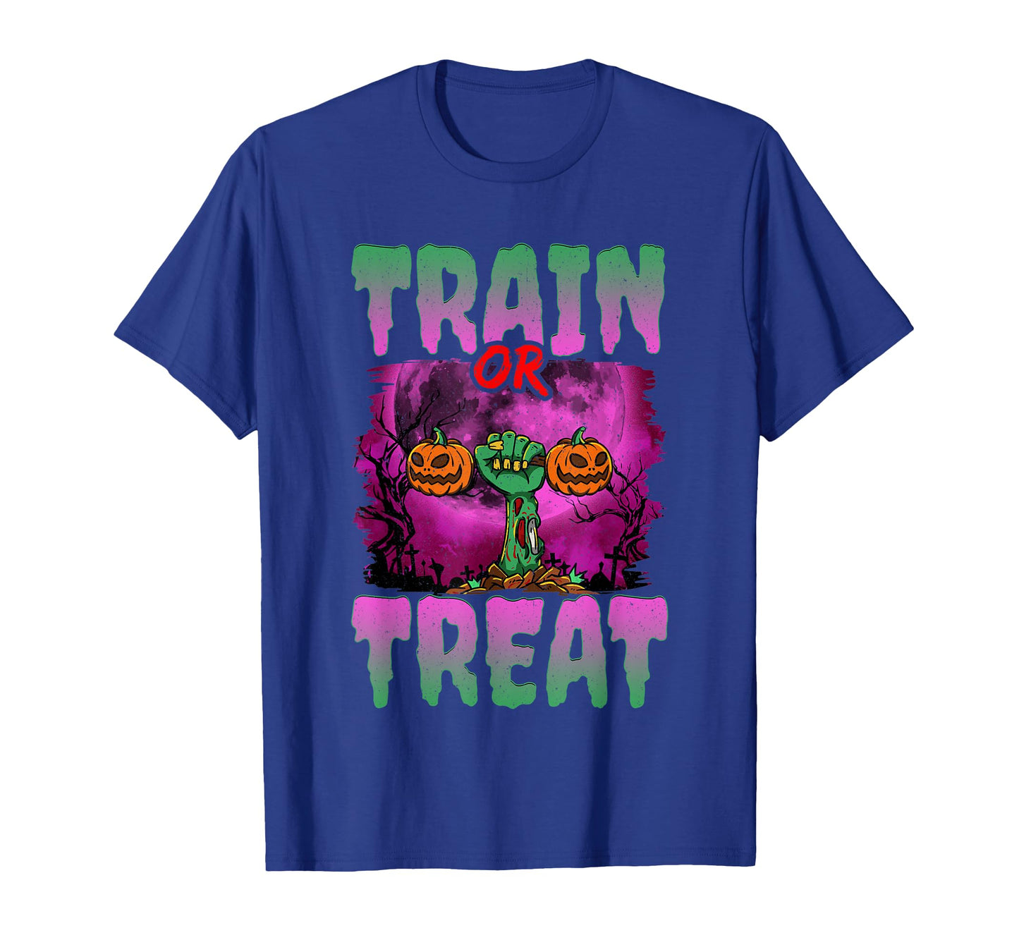 Train Or Treat Halloween Gym Weightlifting Zombie Fitness T-Shirt