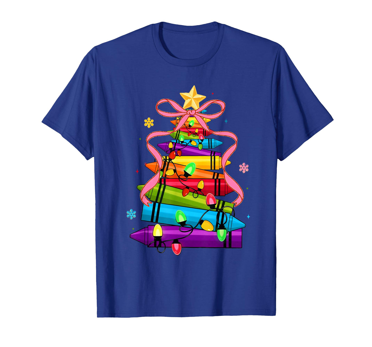 School Xmas Crayon Christmas Tree Lights Teacher Student T-Shirt