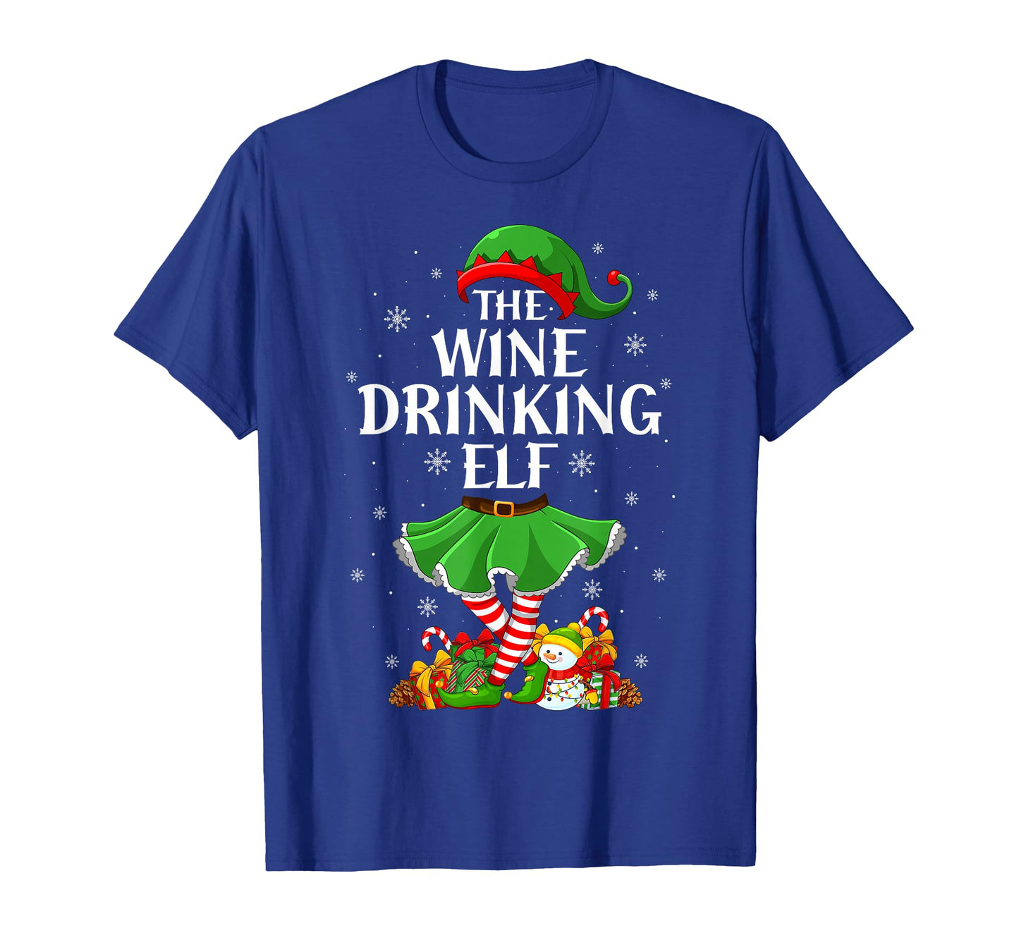 Wine Drinking Elf Christmas Family Elf Squad Xmas Girl Women T-Shirt