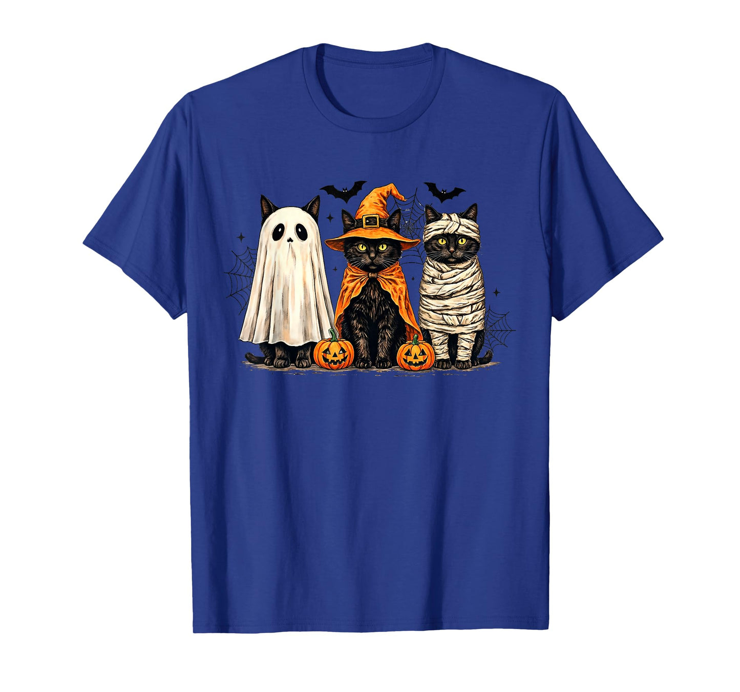 Retro Black Cat Witch Scary Halloween Pumpkin Women Men Kids T-Shirt