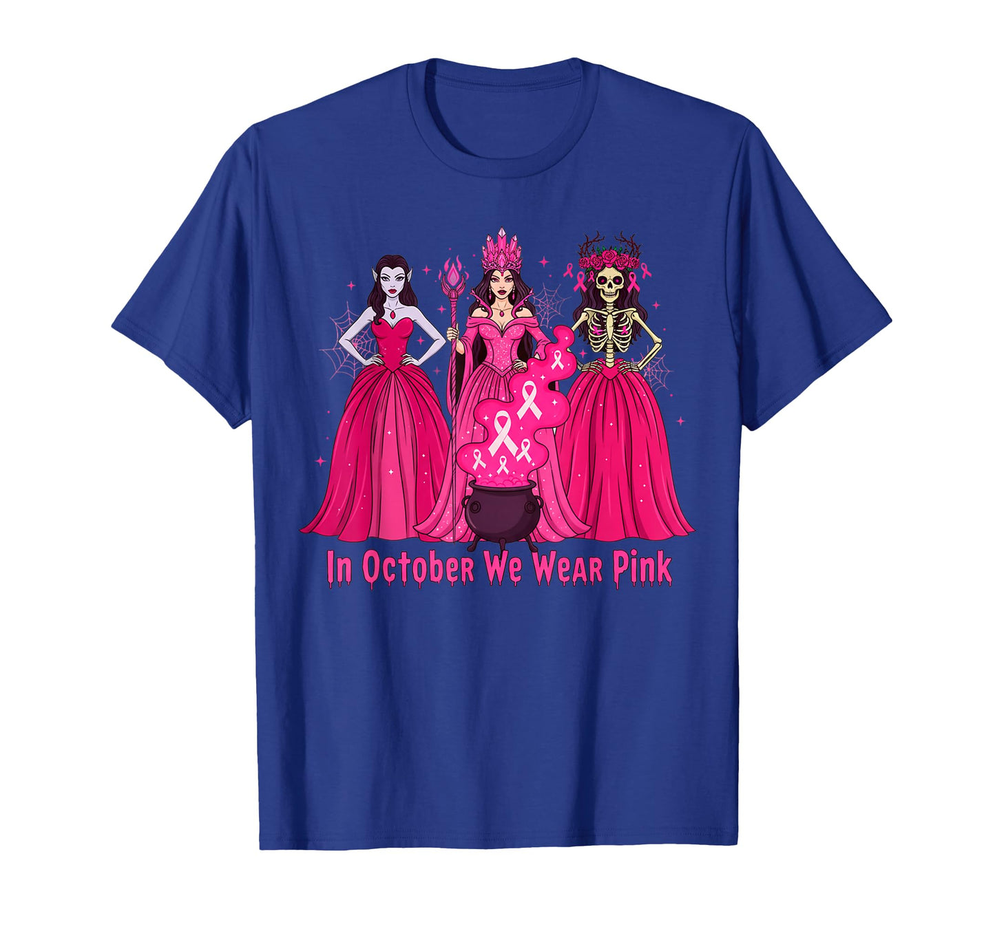 October We Wear Pink Witch Halloween Breast Cancer Awareness T-Shirt