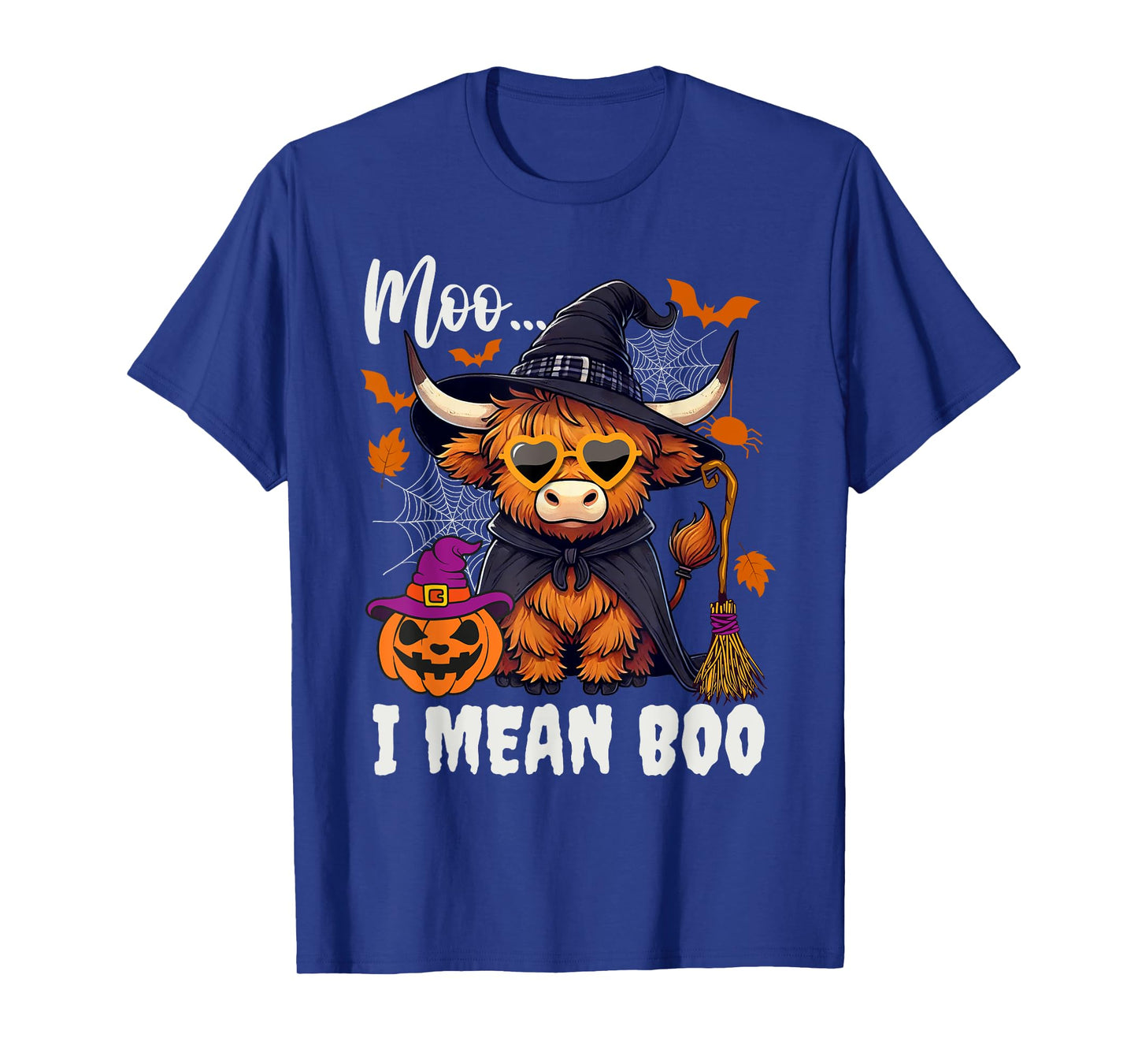 Moo I Mean Boo Witch Highland Cow Halloween Costume T-Shirt