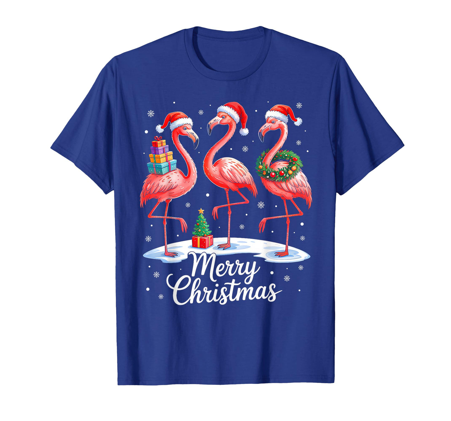 Pink Flamingo Xmas Lights Santa Hat Pajama Merry Christmas T-Shirt