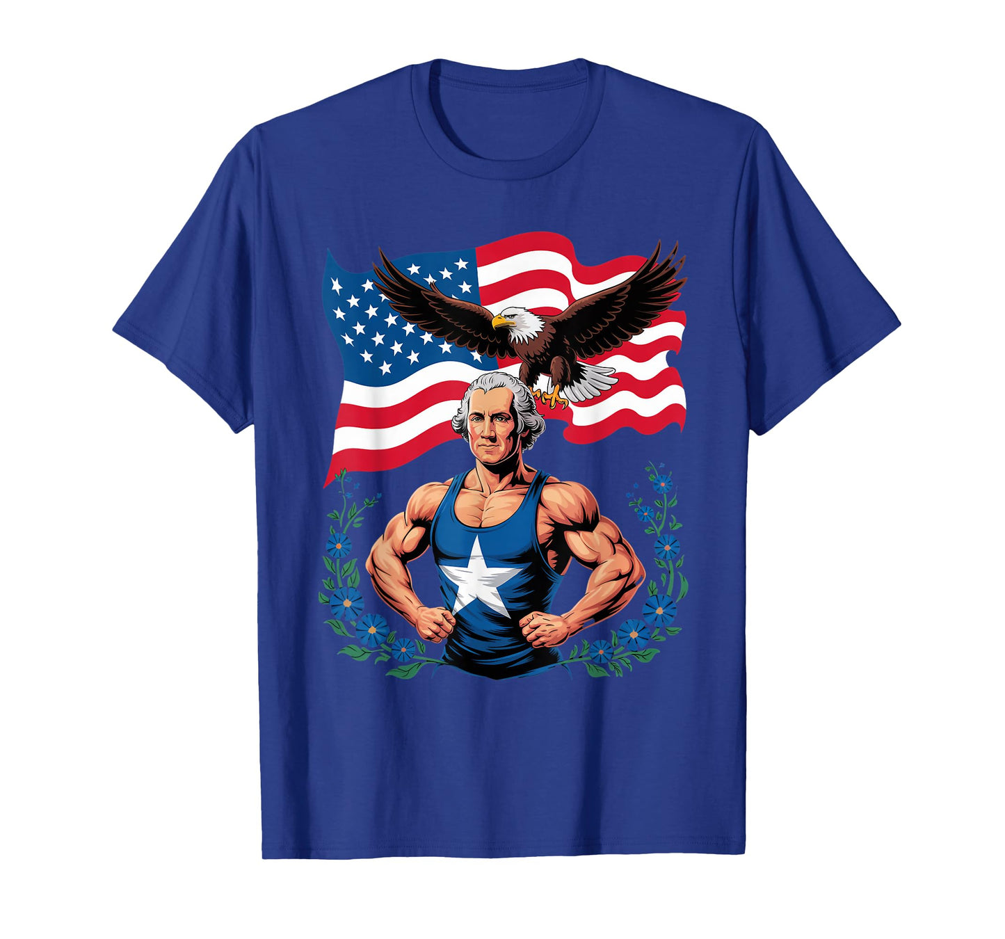 Patriotic George Washington Muscle Gym American Flag Eagle T-Shirt