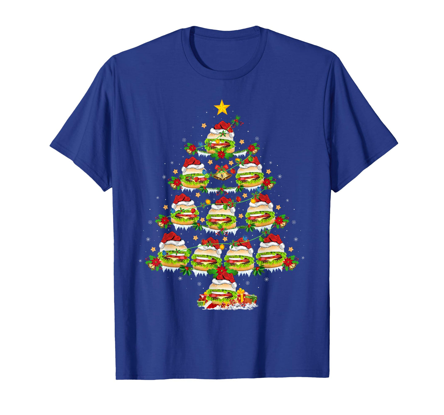 Burger Christmas Tree Lights Fast Food Burger Lover Xmas T-Shirt