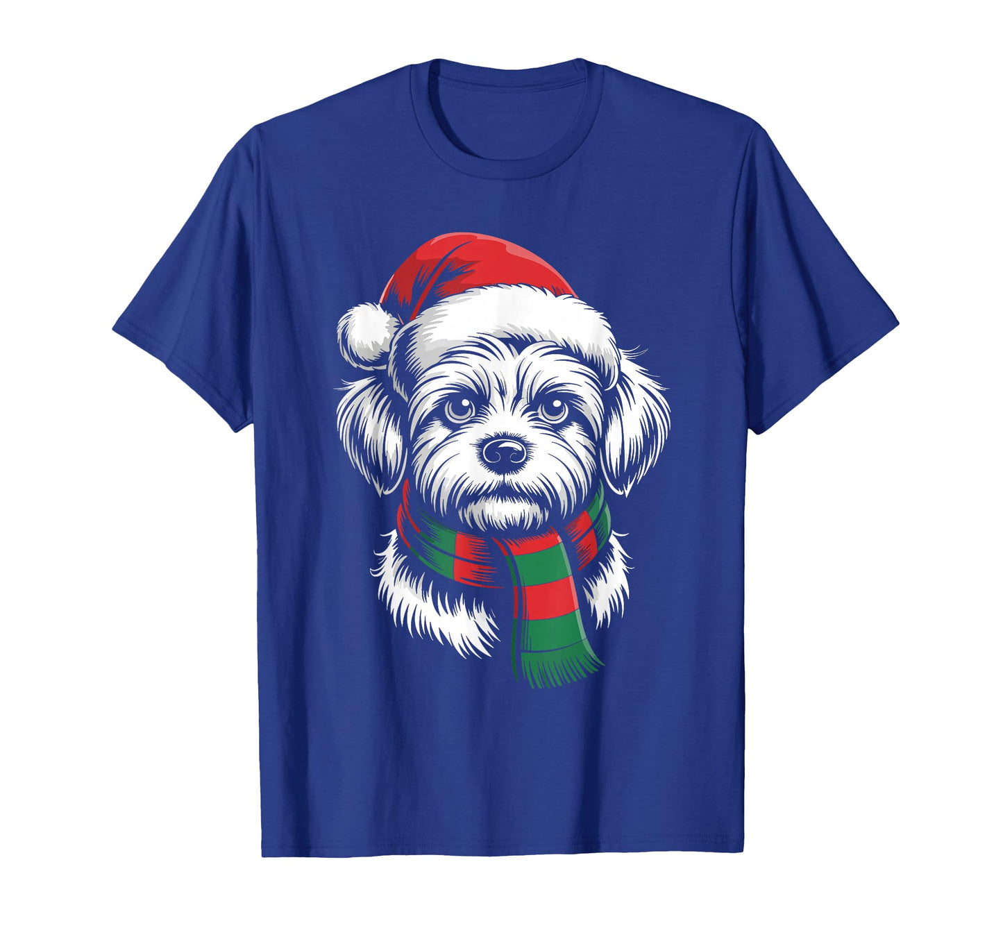 Maltese Dog Xmas Santa Hat Scarf Christmas Costume T-Shirt