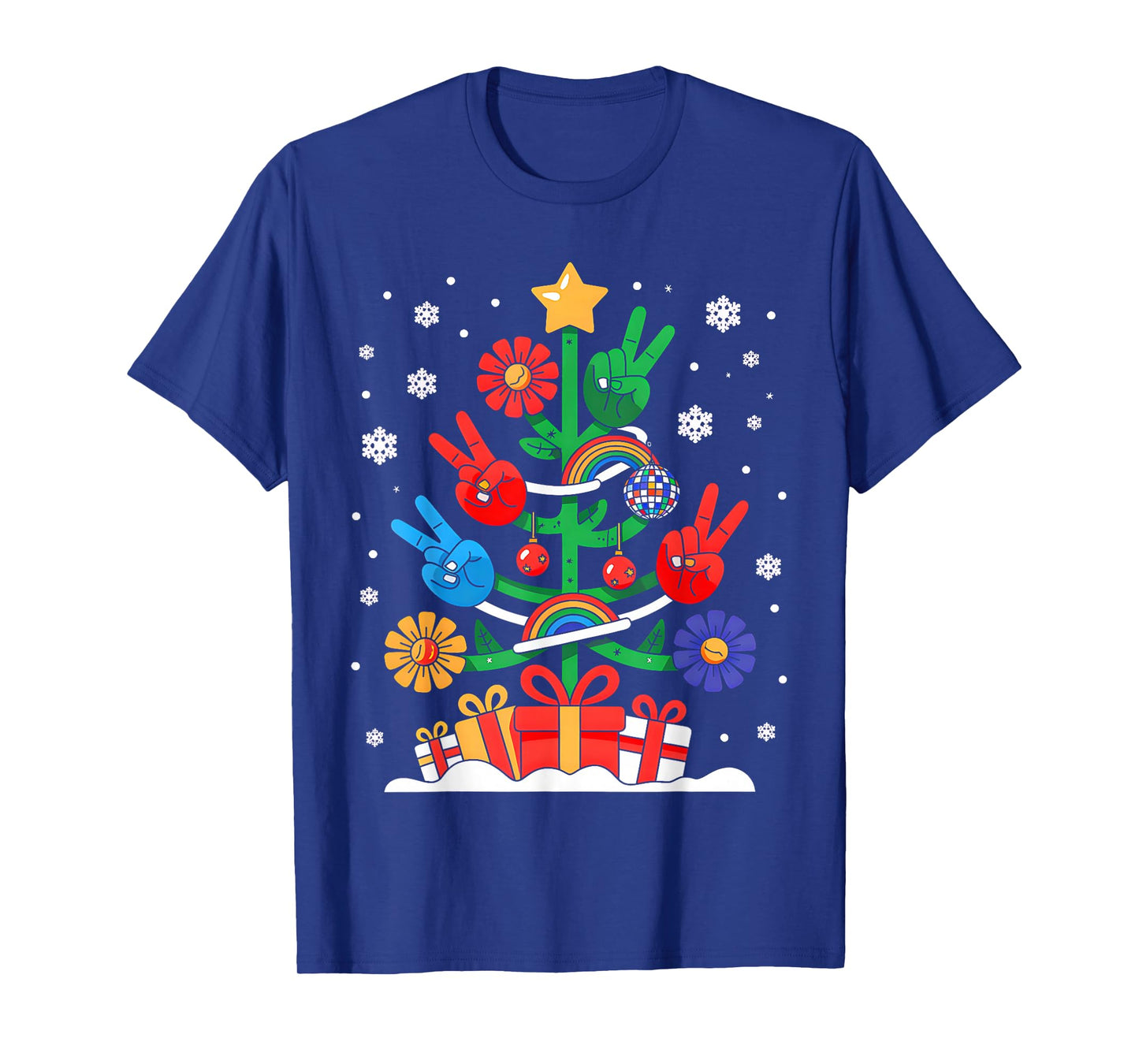 Santa Hippie Christmas Tree Funny Xmas Lights Santa Hippie T-Shirt