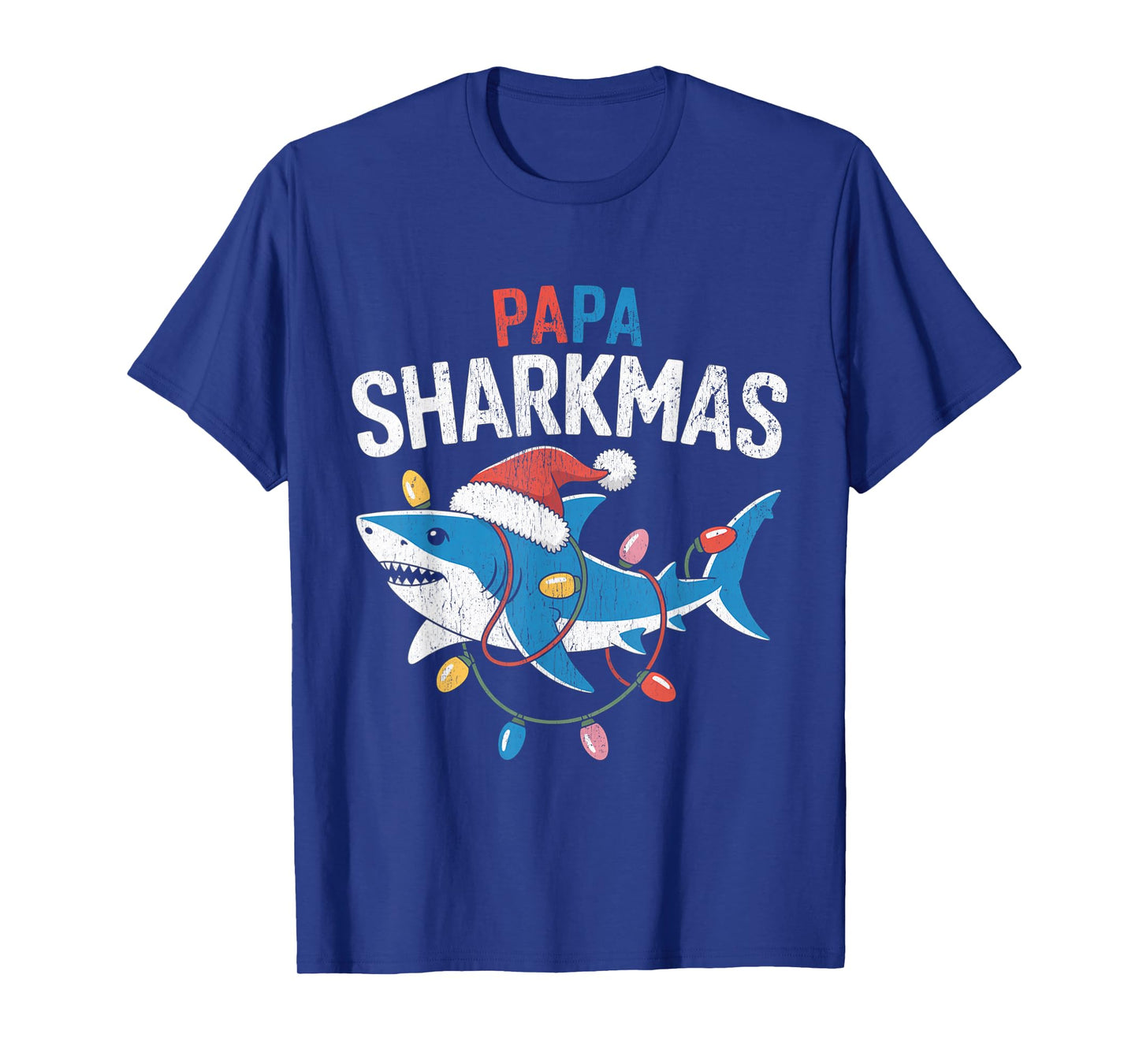 Papa Sharkmas Funny Shark Santa Hat Ugly Christmas Sweater T-Shirt