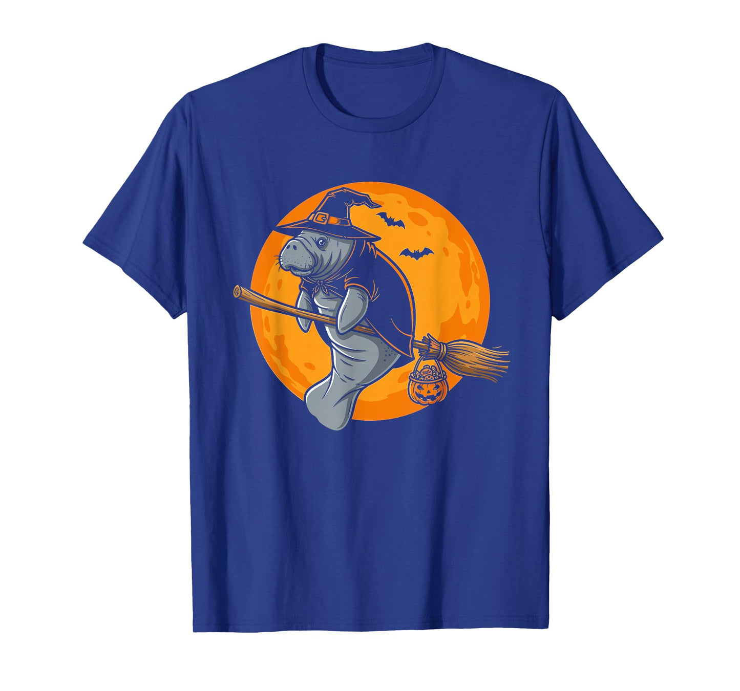 Witch Spooky Haunted Manatee Broomstick Moon Halloween Funny T-Shirt