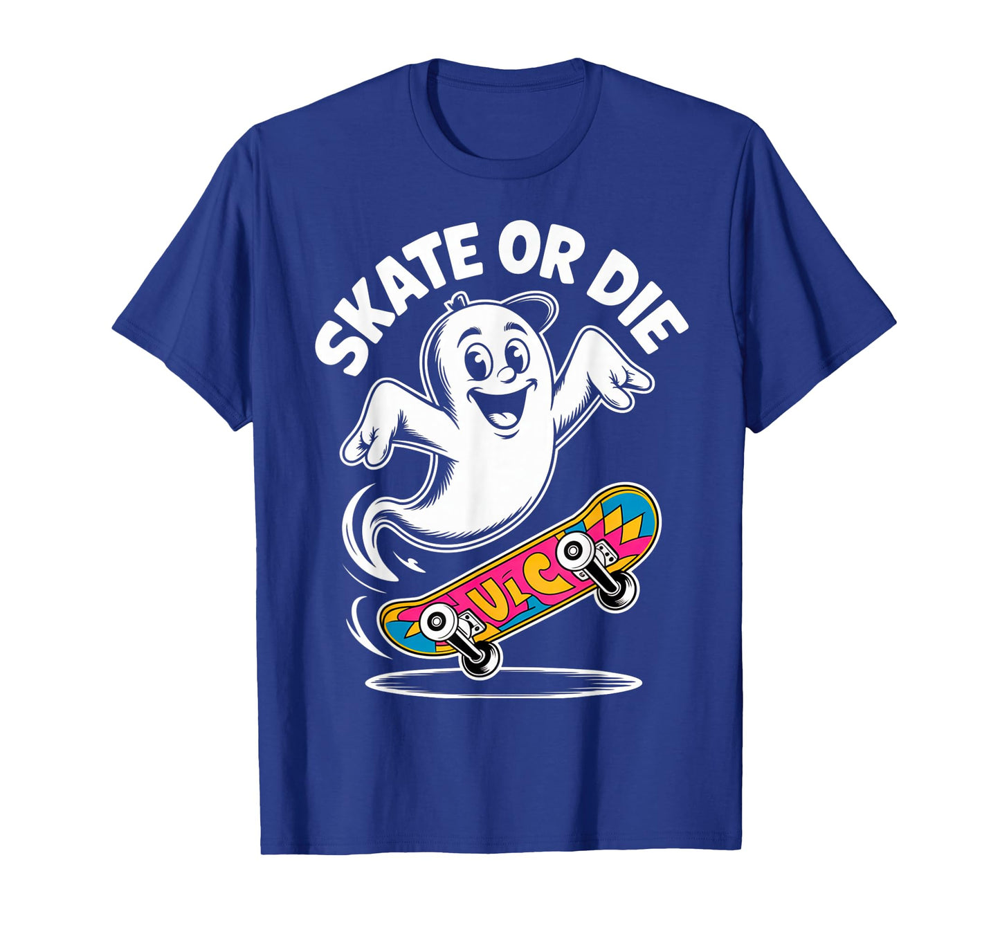 Funny Ghost On Skateboard Retro Halloween Costume Kids Boys T-Shirt