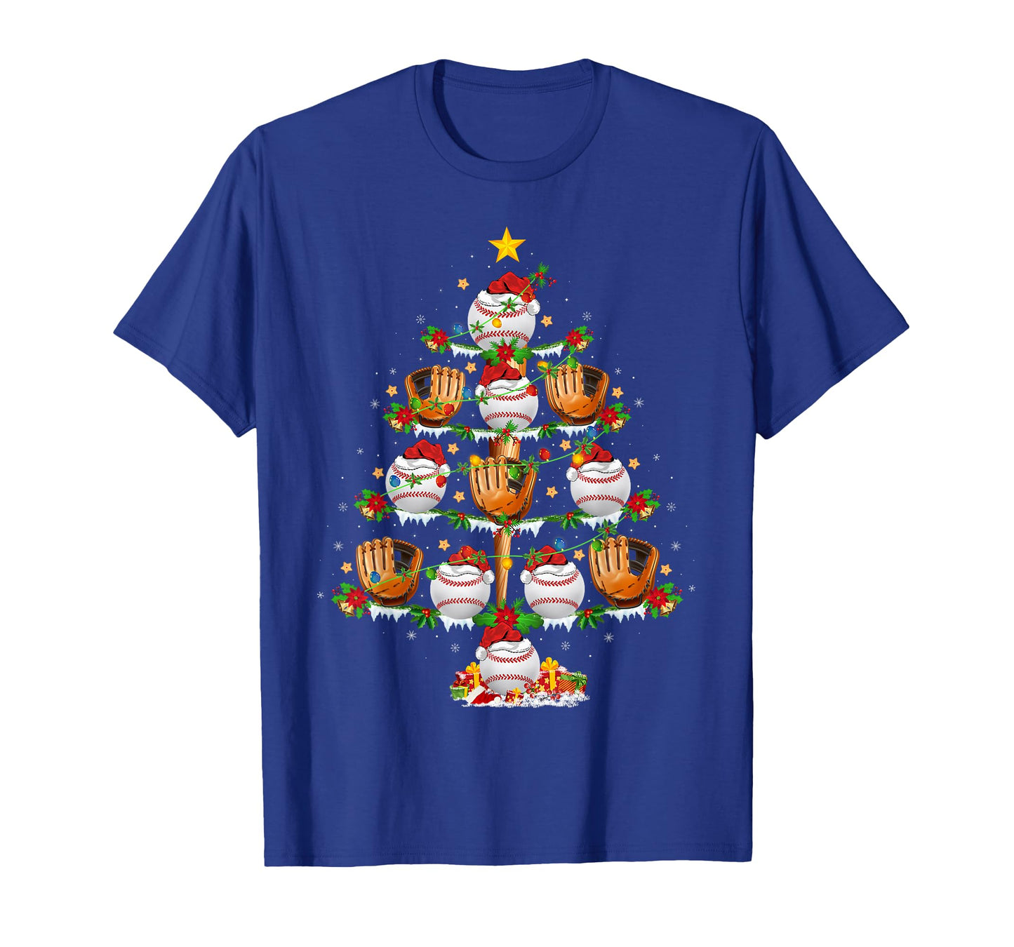 Baseball Christmas Tree Lights Baseball Sports Player Xmas T-Shirt