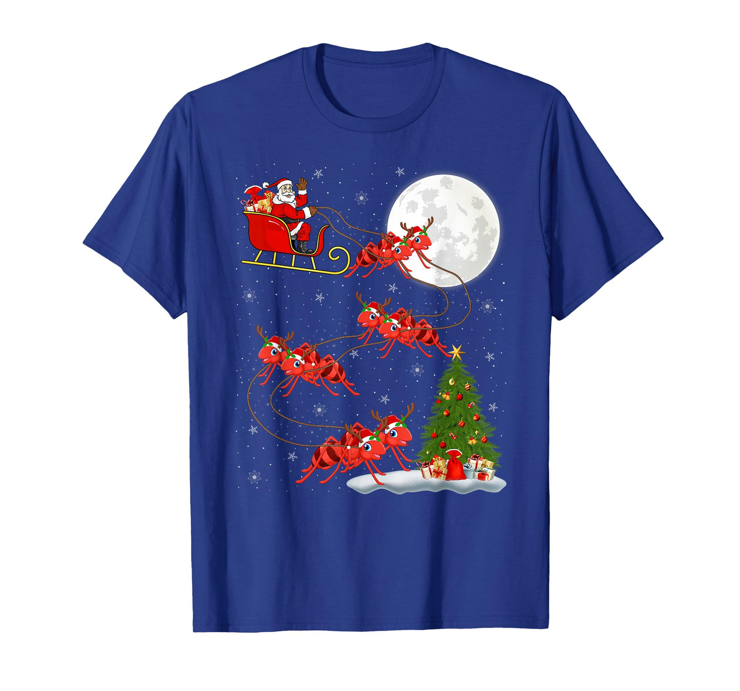 Ants Santa Sleigh Flying Funny Magical Christmas T-Shirt