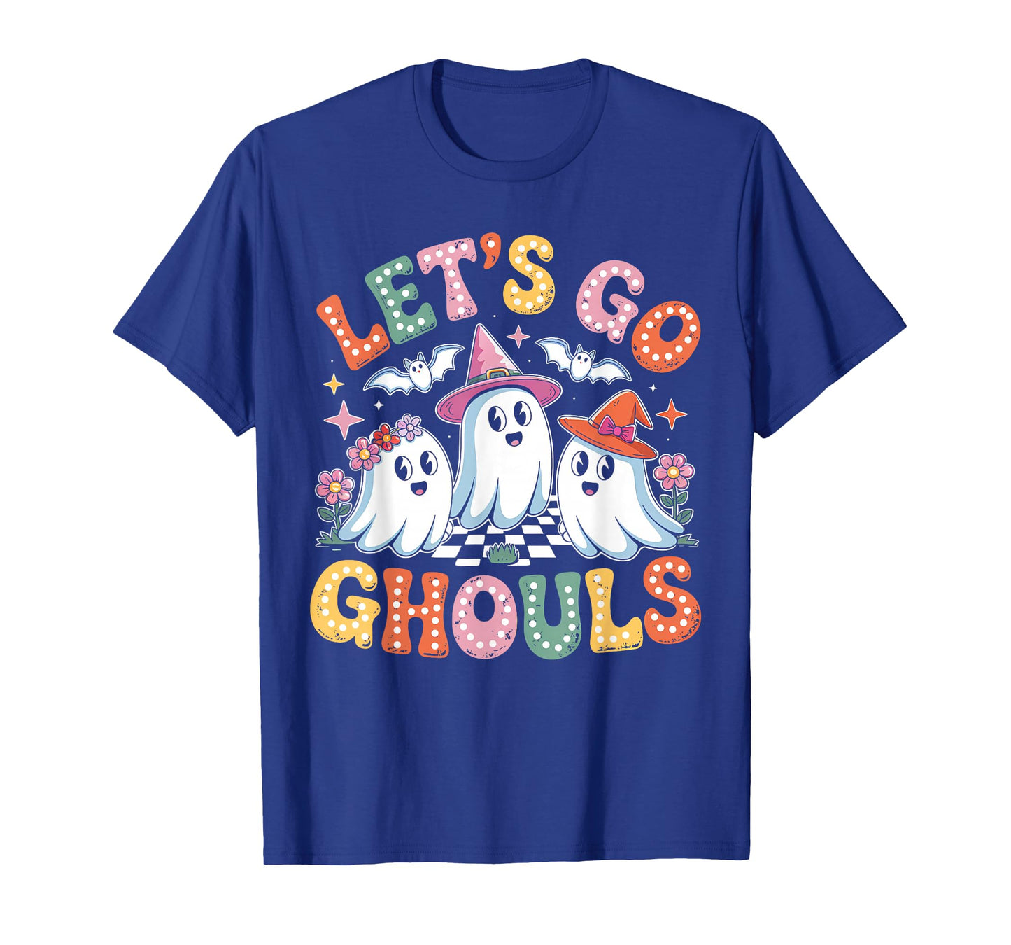 Groovy Let's Go Ghouls Halloween Ghost Boo Women Girls Kids T-Shirt