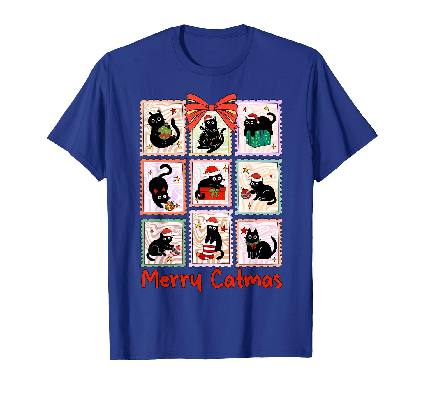 Merry Catmas Black Cat Meowy Christmas Santa Hat Women Kids T-Shirt