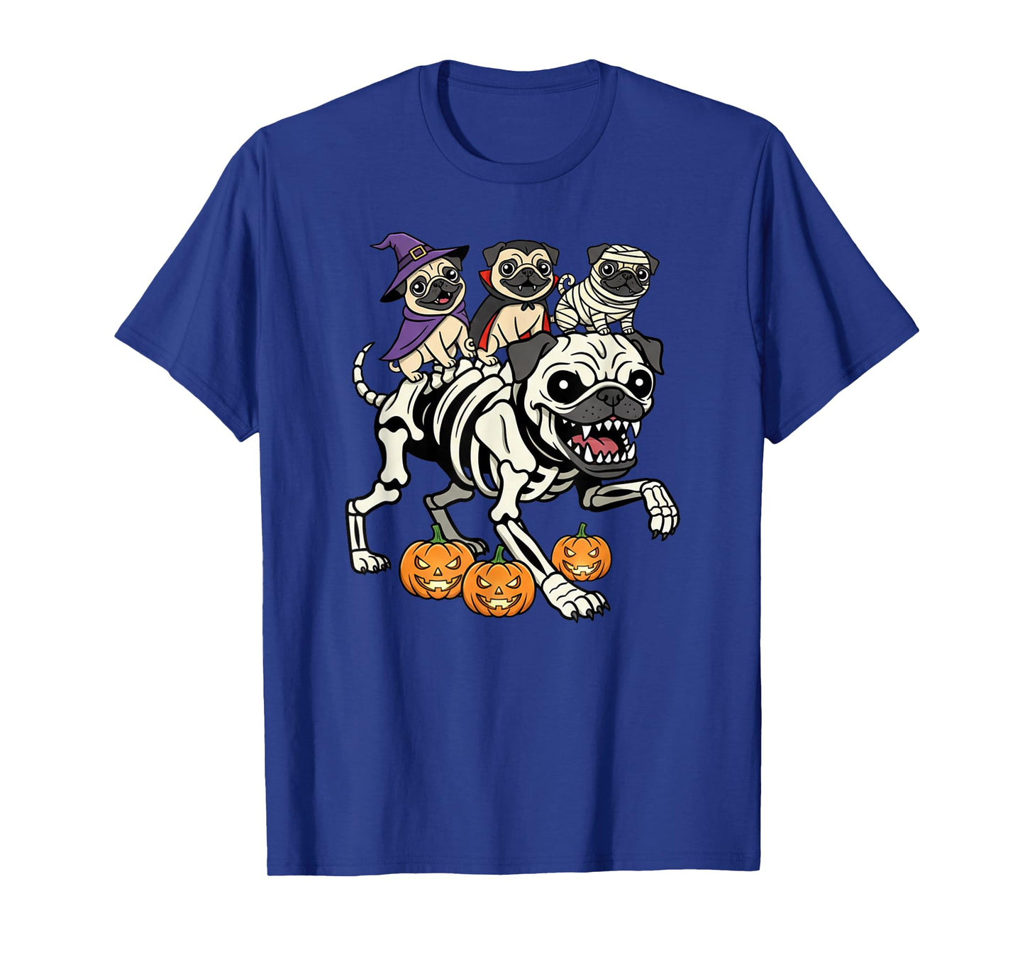 Funny Pug Skeleton Mummy Witch Halloween Kids Mens Womens T-Shirt