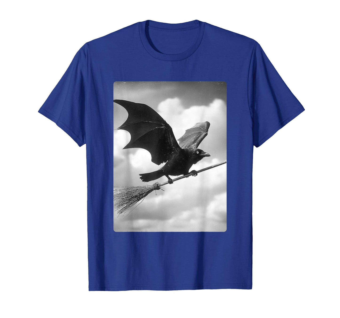 Gothic Crow Witch Broom Bat Wings Spooky Halloween Animal T-Shirt