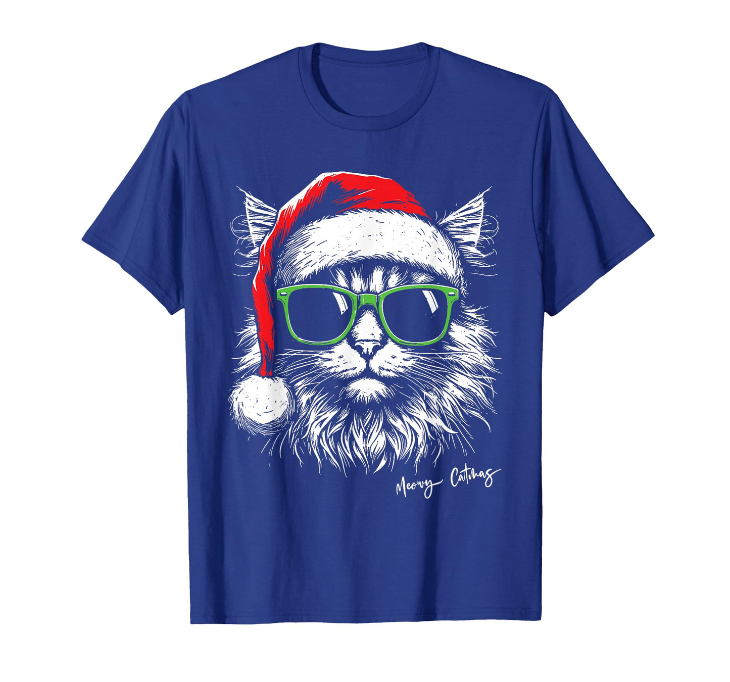 Meowy Catmas Santa Hat Cute Cat Christmas Pajamas Xmas T-Shirt
