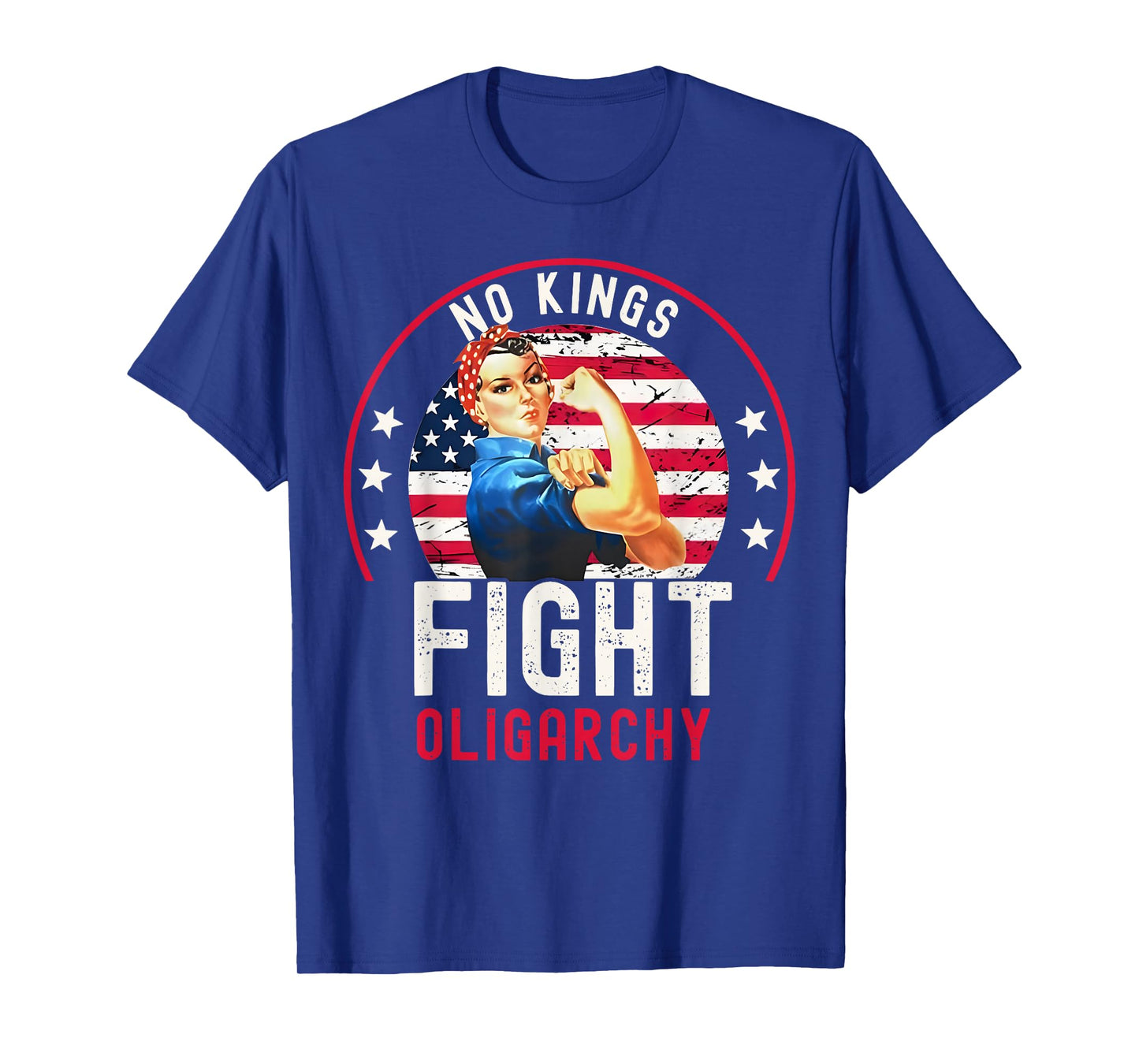 Vintage No Kings Fight Oligarchy Woman's Girl America Flag T-Shirt