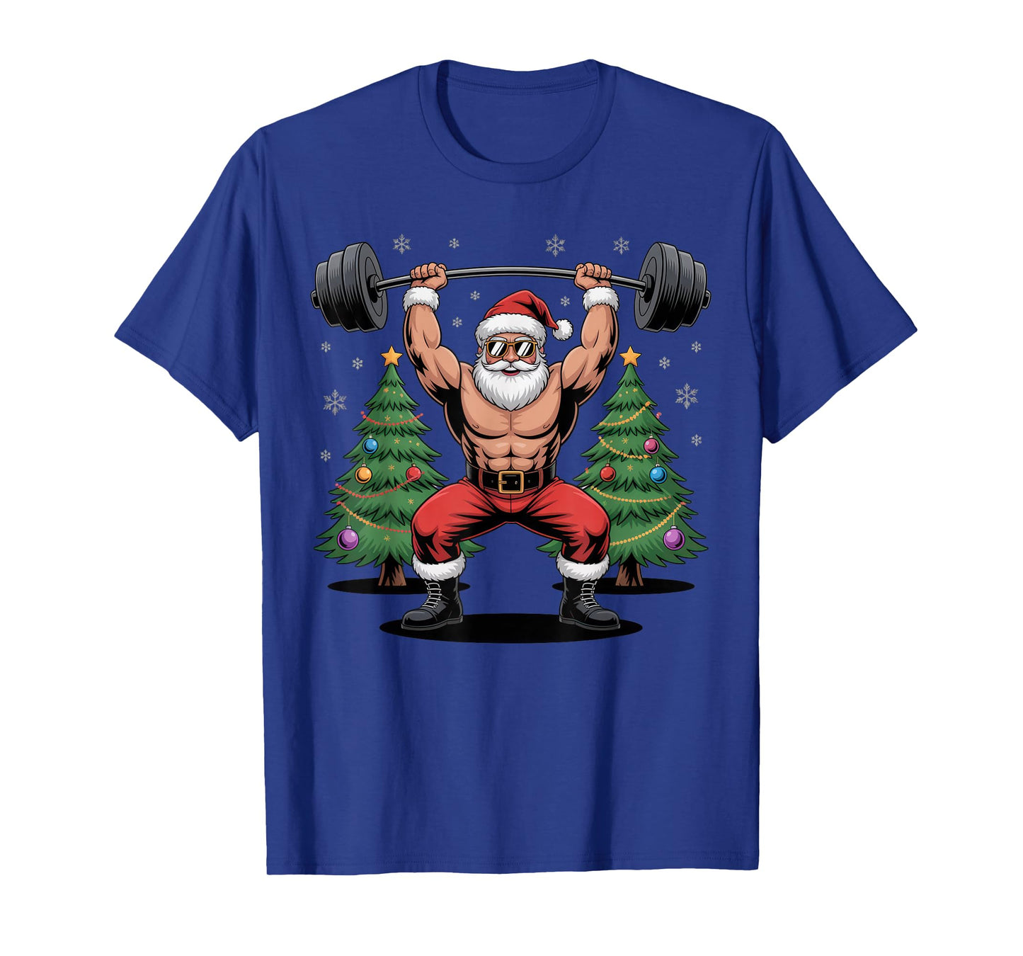 Muscle Santa Lifting Weights Christmas Workout Funny Holiday T-Shirt
