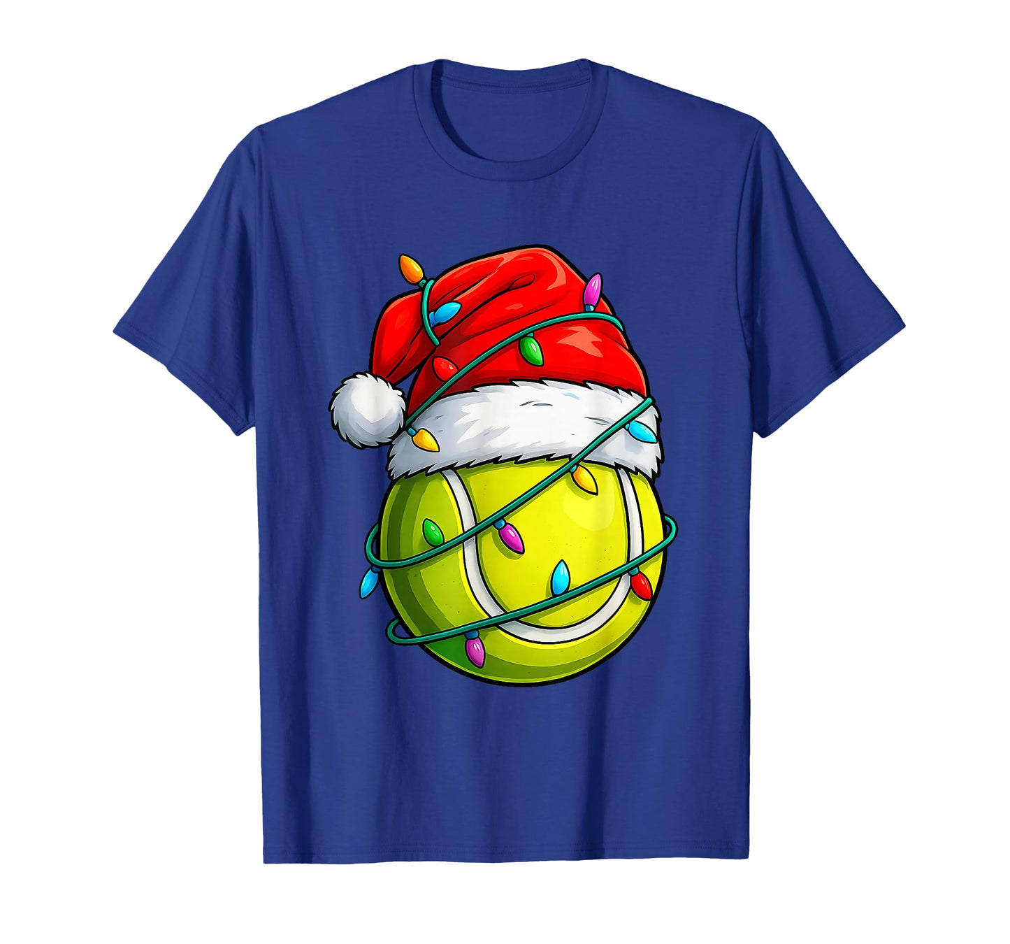 Christmas Tennis Santa Hat Lights Colorful Funny Player T-Shirt