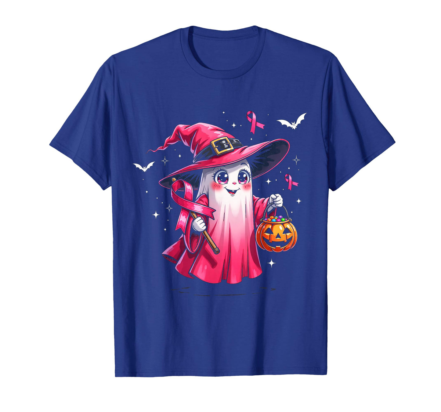 Cute Pink Ghost with Witch Hat Breast Cancer Awareness 2025 T-Shirt