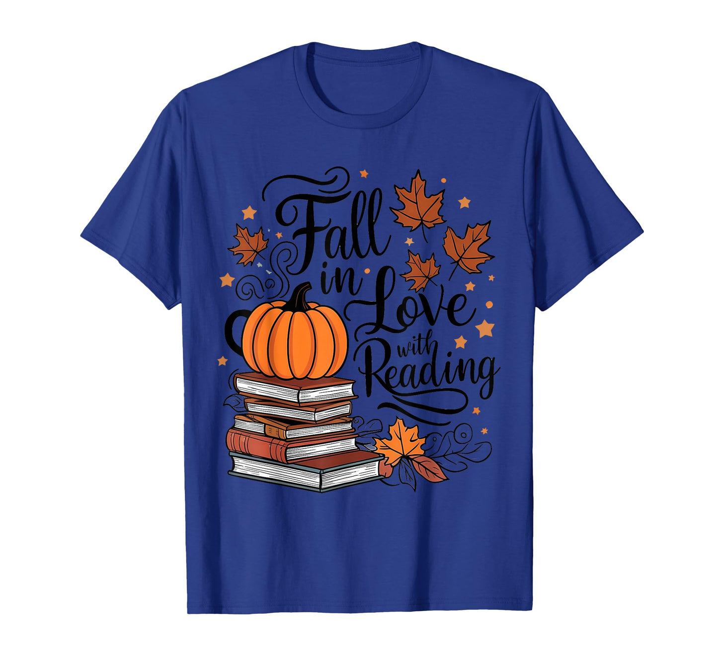 Fall In Love With Reading Book Autumn Pumpkins And Teachers T-Shirt