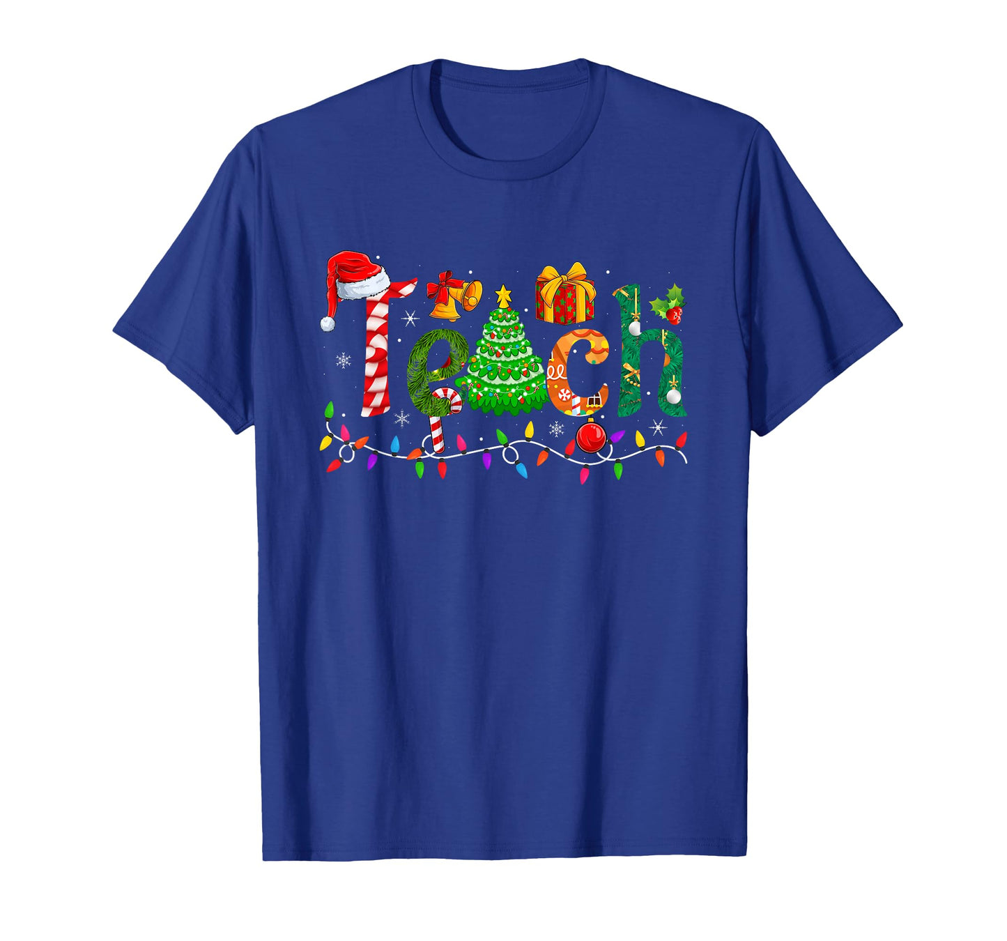 Teach Teacher Christmas Tree Decoration Lights Holiday Xmas T-Shirt