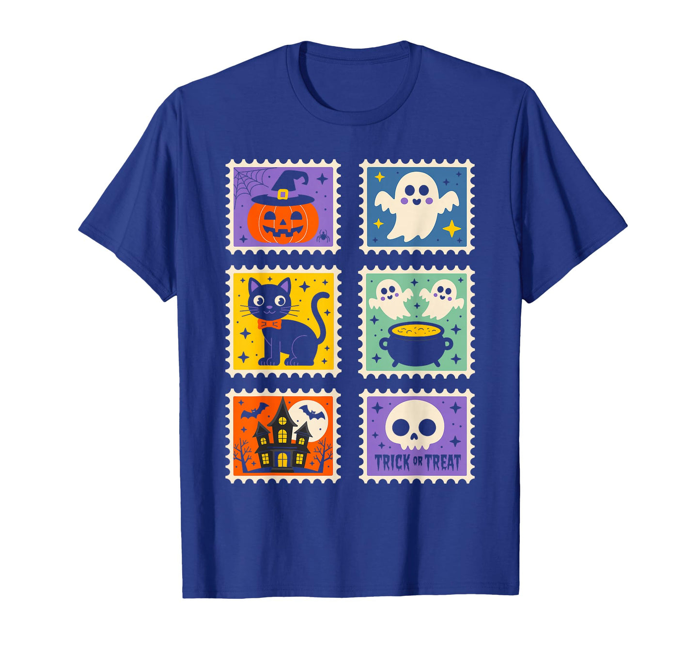 Halloween Stamps Spooky Pumpkin Ghost Cat Witch Skeleton T-Shirt