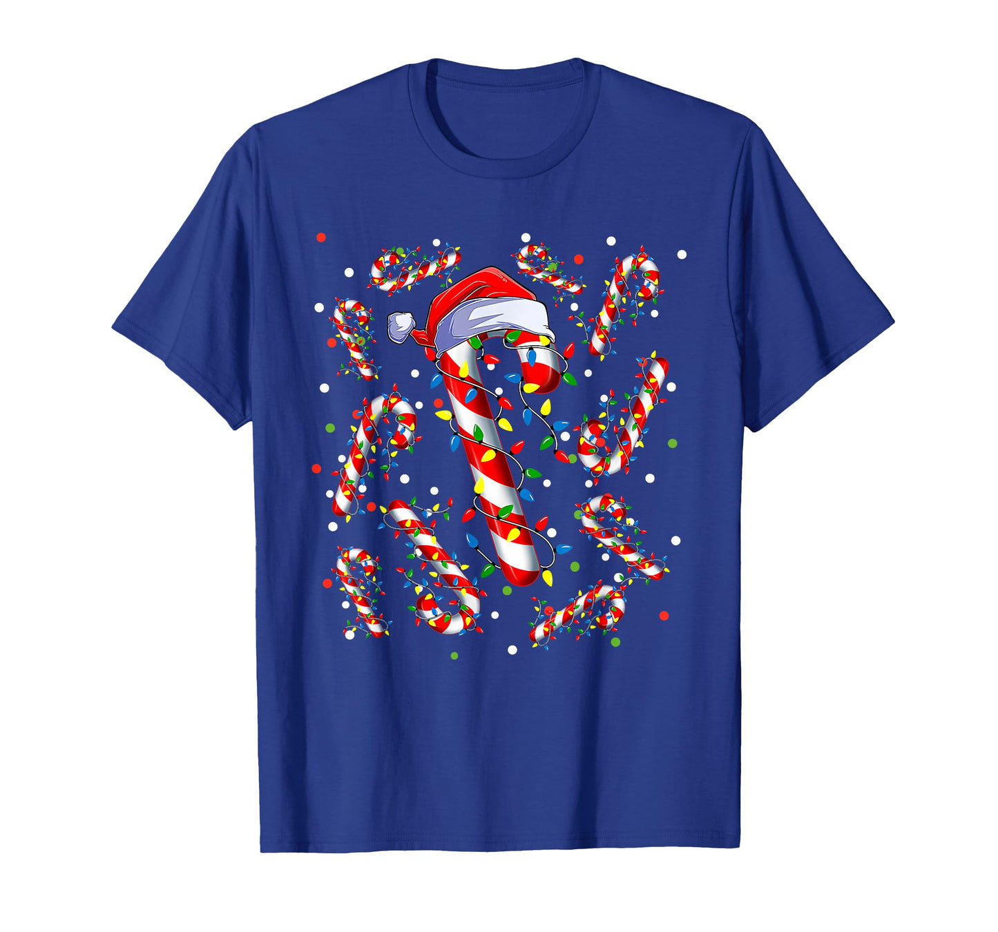 Candy Cane Santa Hat Christmas Xmas Lights Red And White T-Shirt