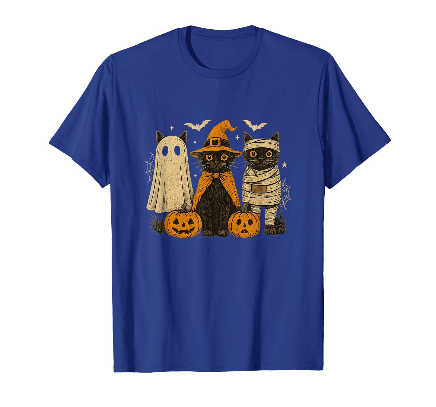 Retro Black Cat Witch Scary Halloween Pumpkin Women Men Kids T-Shirt