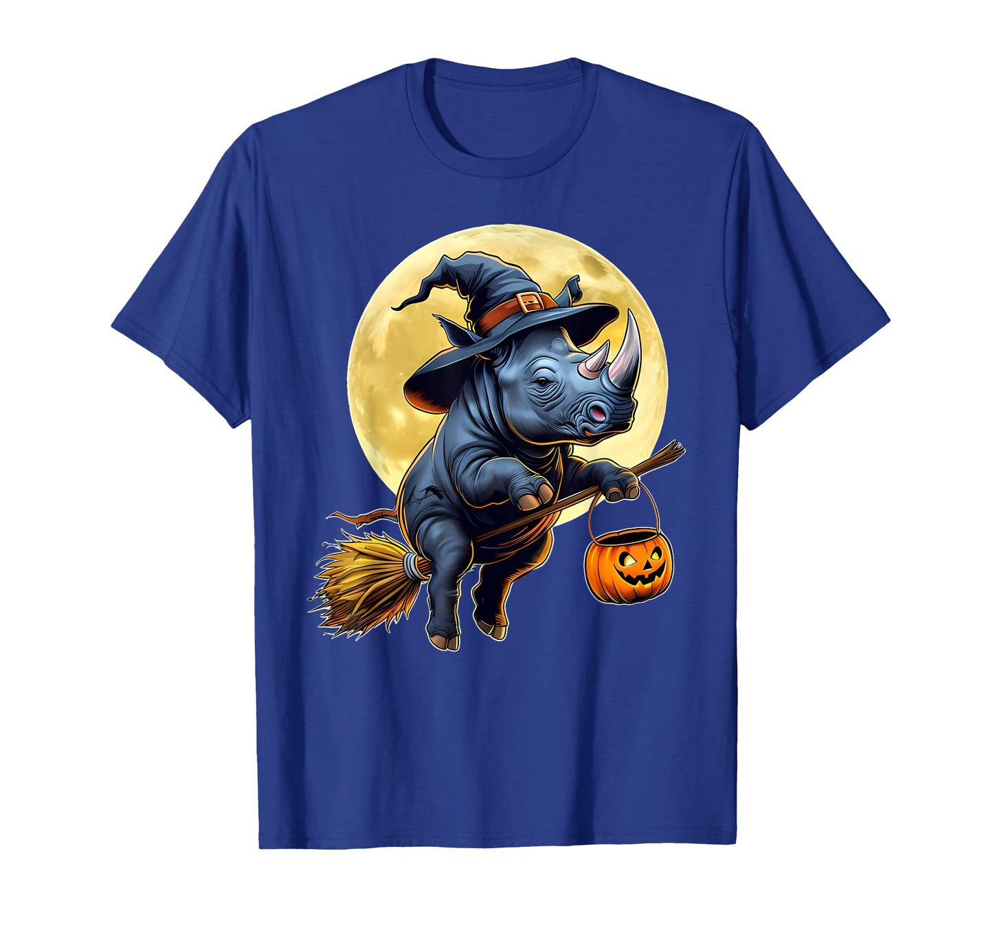 Funny Rhino Witch Hat Pumpkin Halloween Costume T-Shirt