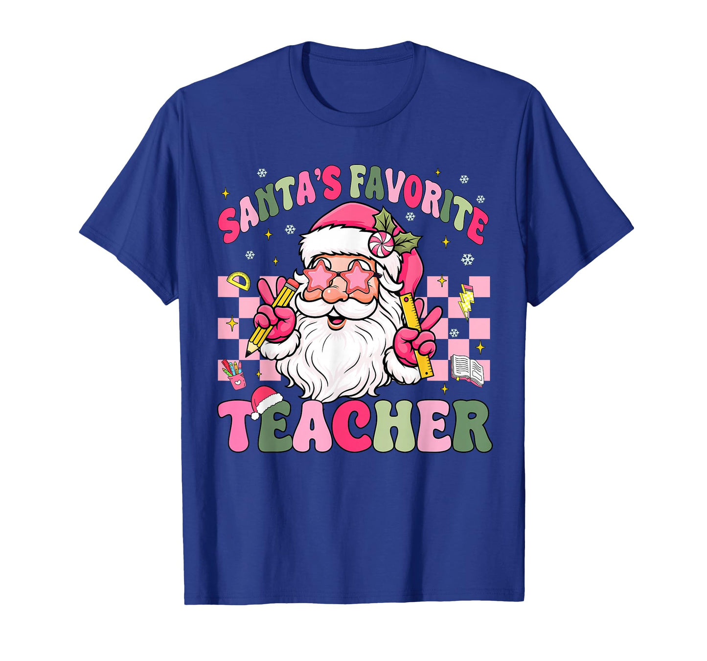 Santa's Favorite Teacher Groovy Christmas Teacher Boys Girls T-Shirt