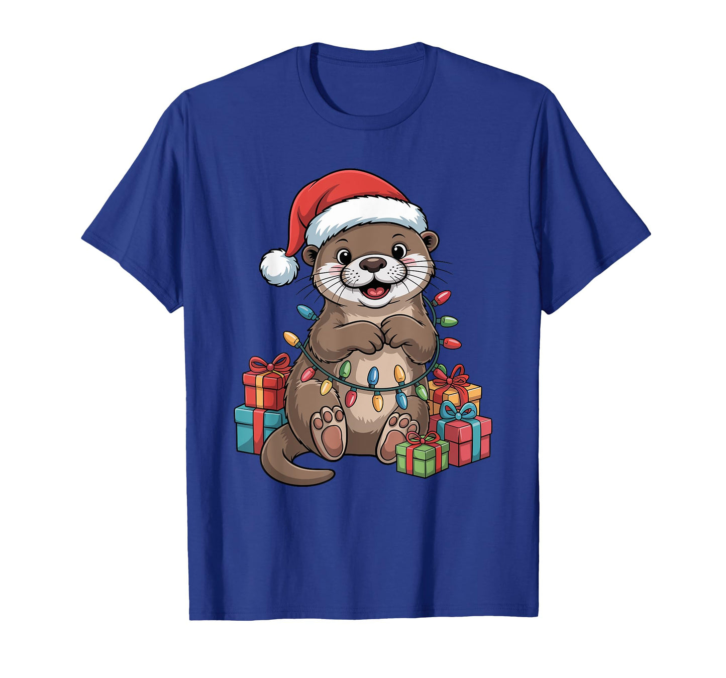 Funny Otter Santa Hat Animals Lovers Ugly Christmas Pajamas T-Shirt