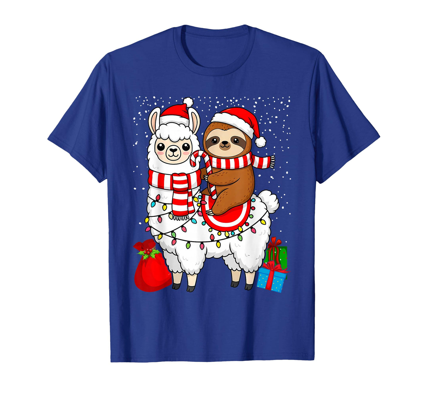 Santa Sloth Riding Llama Christmas Animal Lover Alpaca Xmas T-Shirt