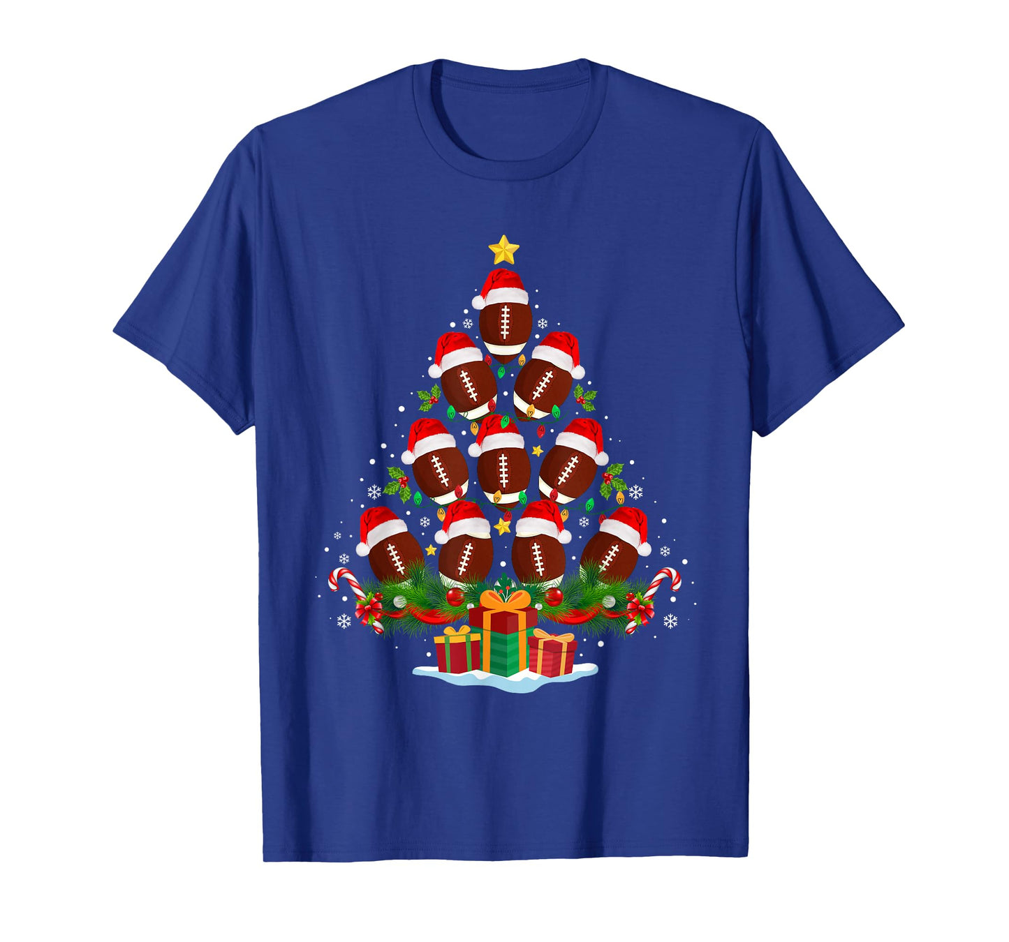 Football Christmas Tree Lights Funny Xmas Men Boys Kids T-Shirt