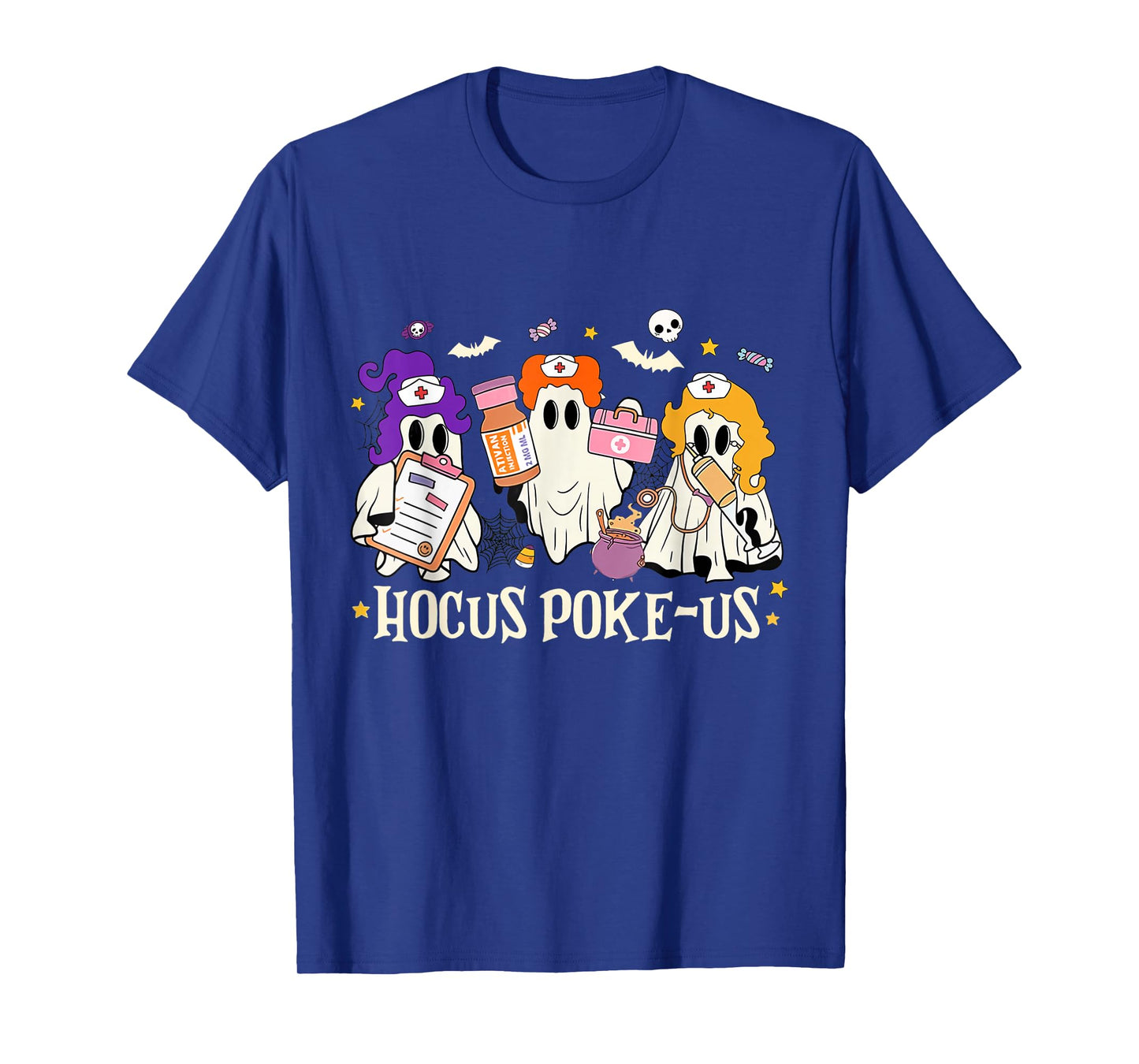 Halloween Ghost Nurse Hocus Poke Us Costume Scrub Top Women T-Shirt