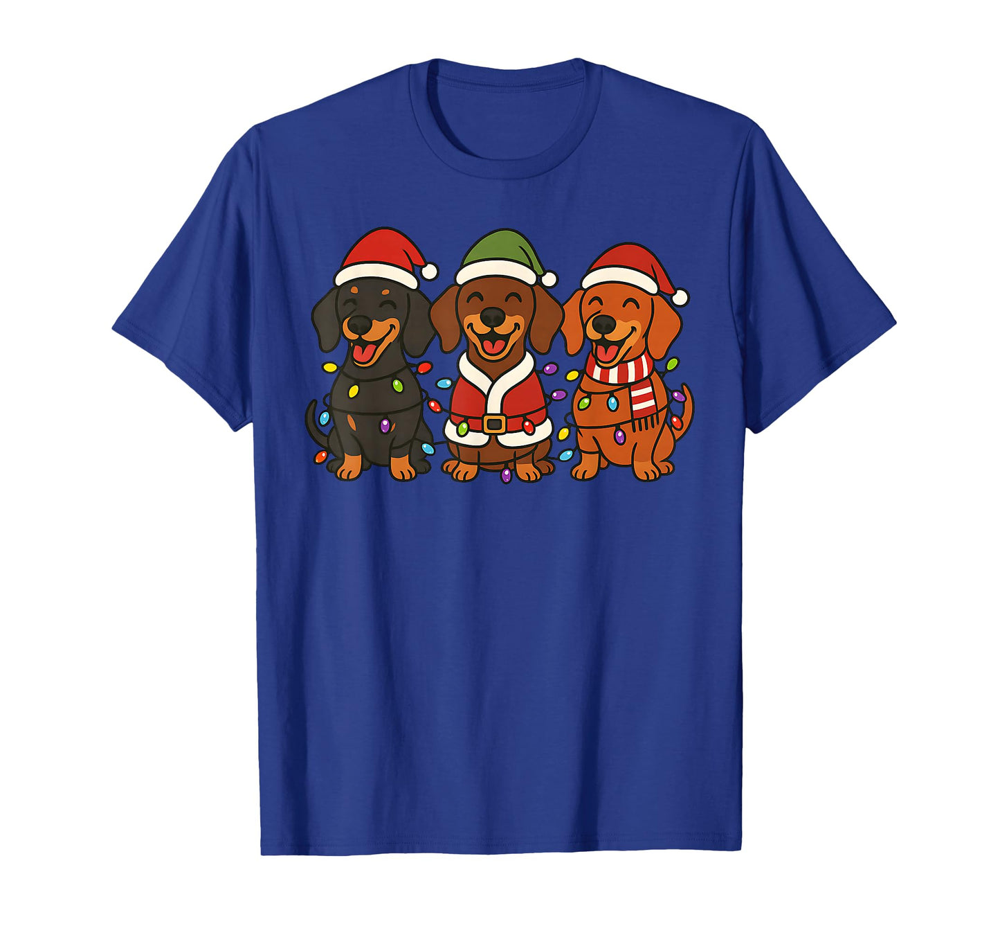 Cute Dachshund Dogs Christmas Lights Santa Holiday Fun T-Shirt