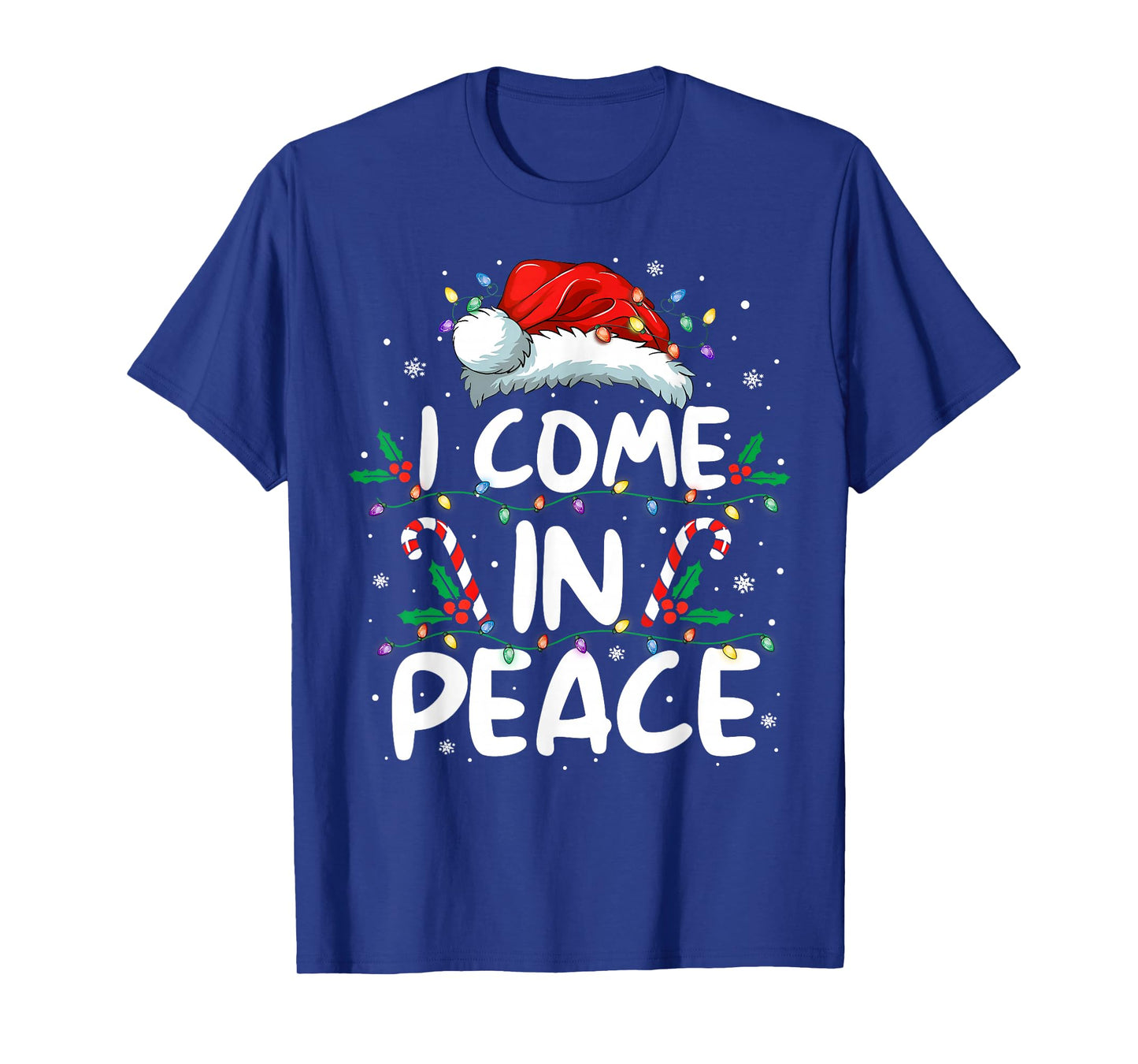 Peace I Come in Peace Christmas Lights Santa Pajamas Couples T-Shirt