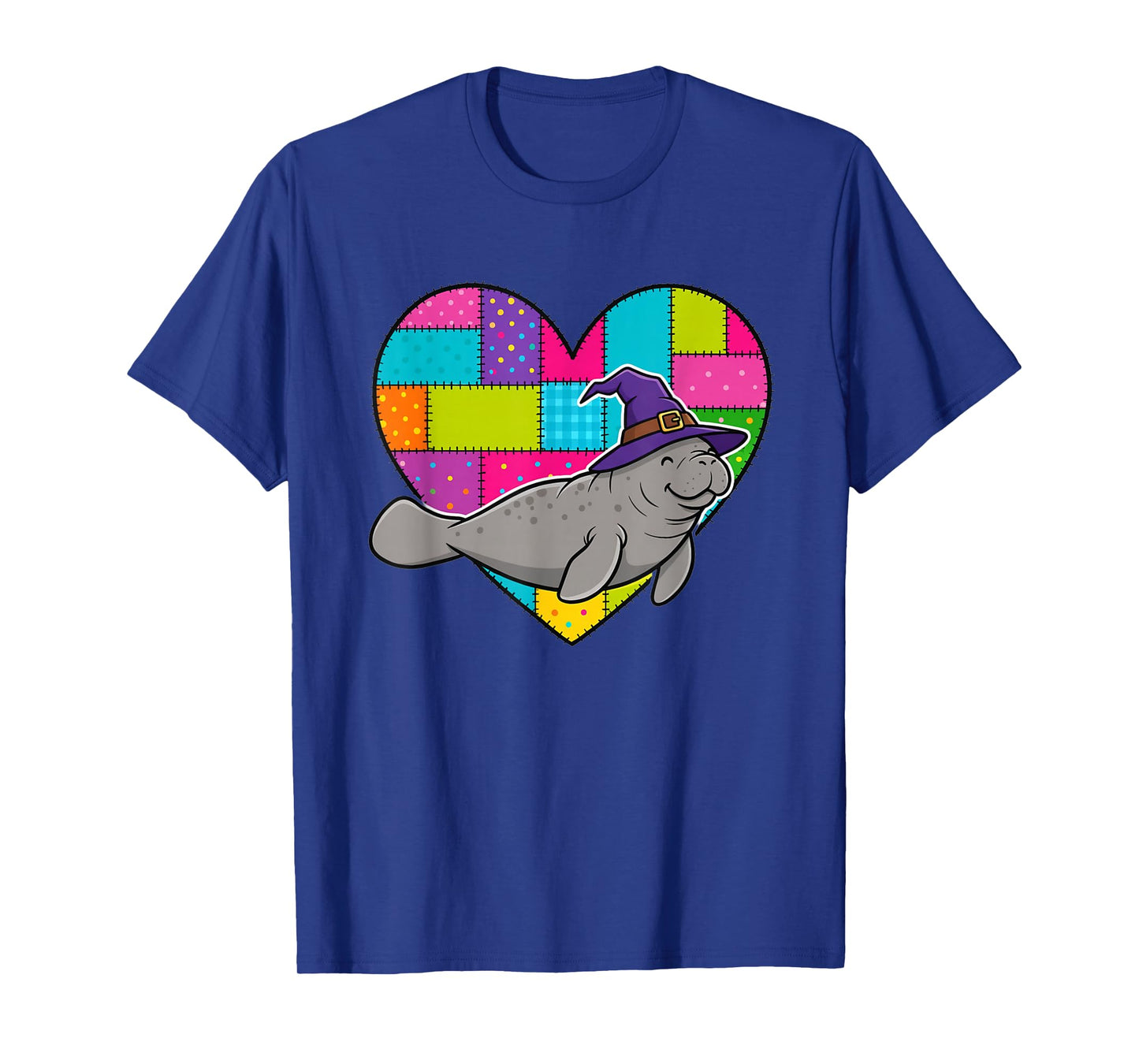 Manatee Witch Hat Patchwork Heart Halloween Autumn Fall T-Shirt