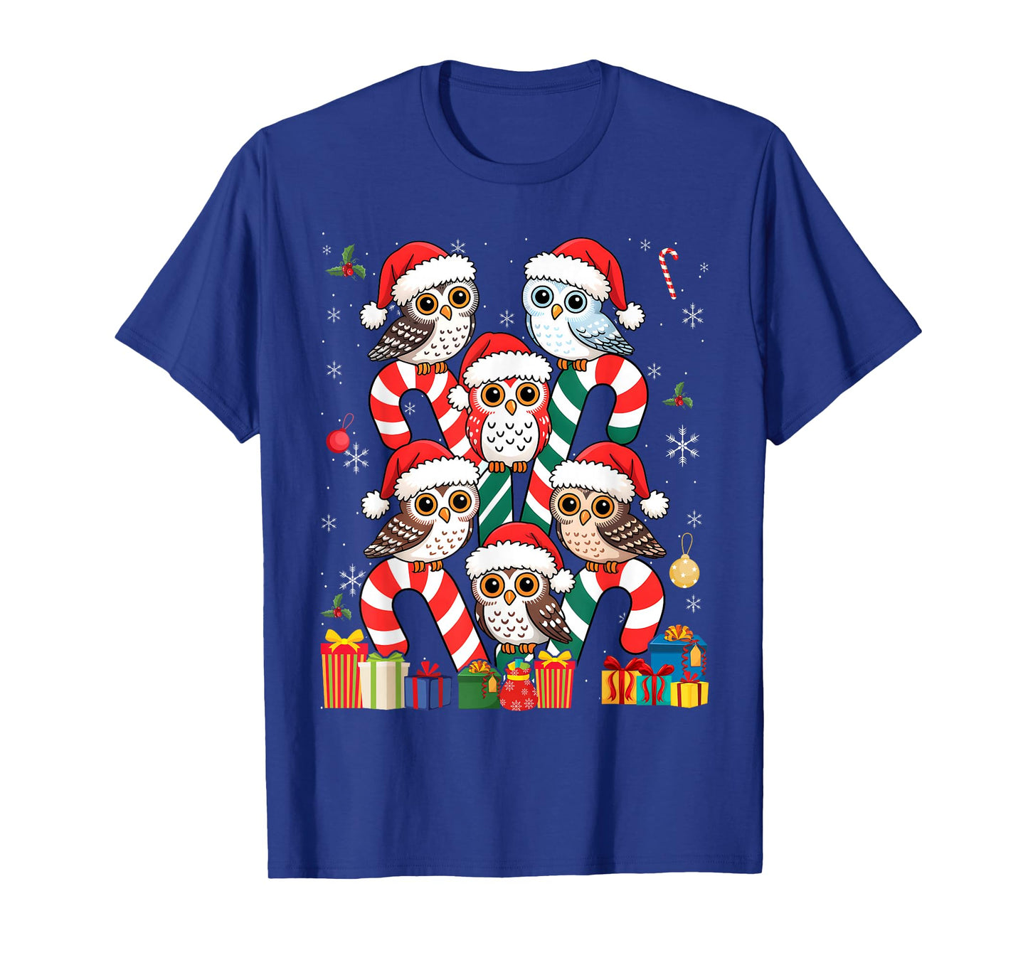 Santa Owls Cute Cartoon Christmas Bird Holiday Idea T-Shirt