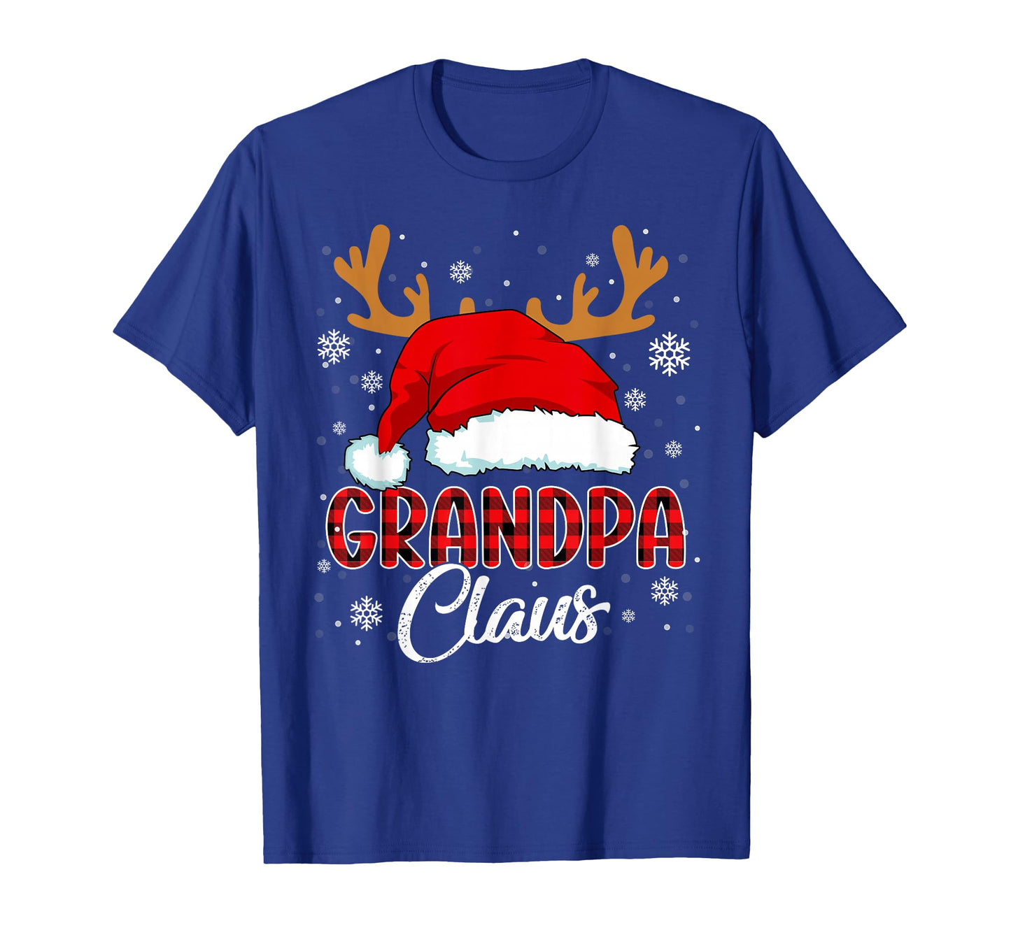 Grandpa Claus Santa Hat Christmas Red Plaid Matching Family T-Shirt