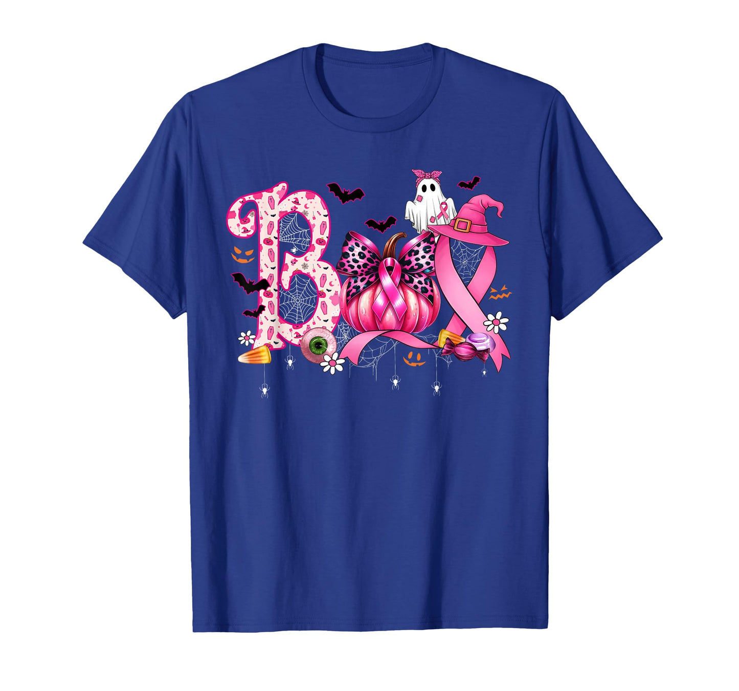 Boo Halloween Pumpkin Pink Ribbon Witch Breast Cancer T-Shirt